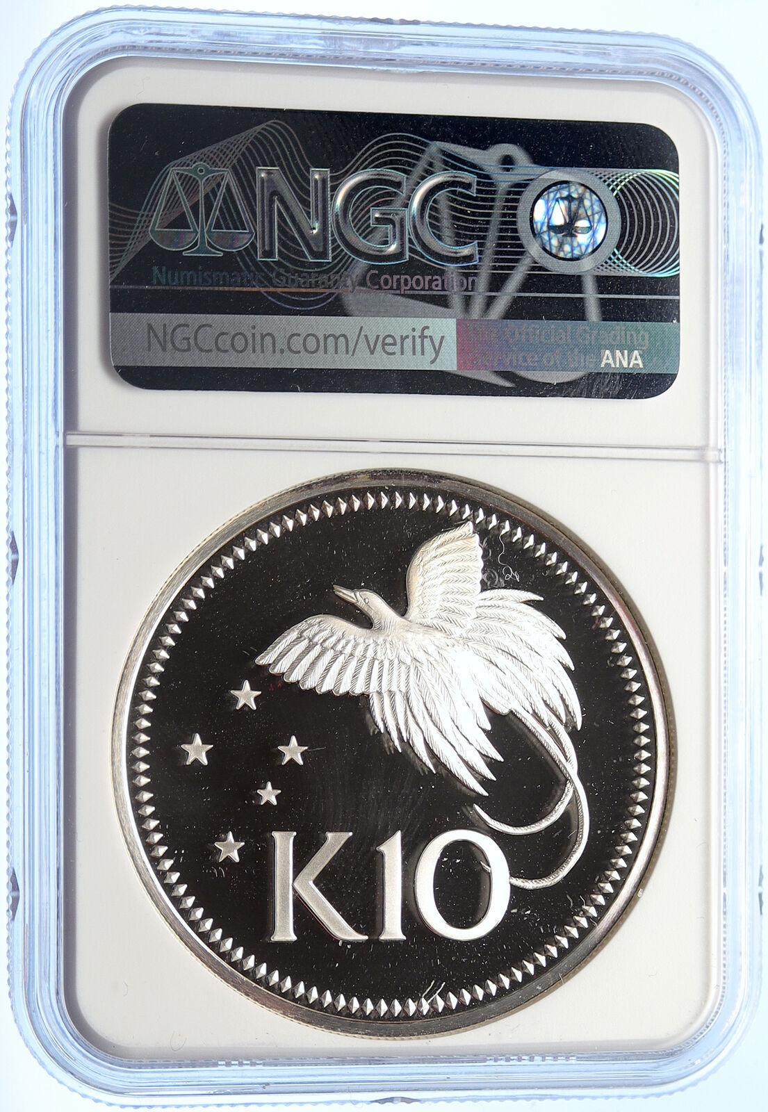 1976 PAPUA NEW GUINEA Large Exotic Bird Proof Silver 10 Kina Coin NGC i106356