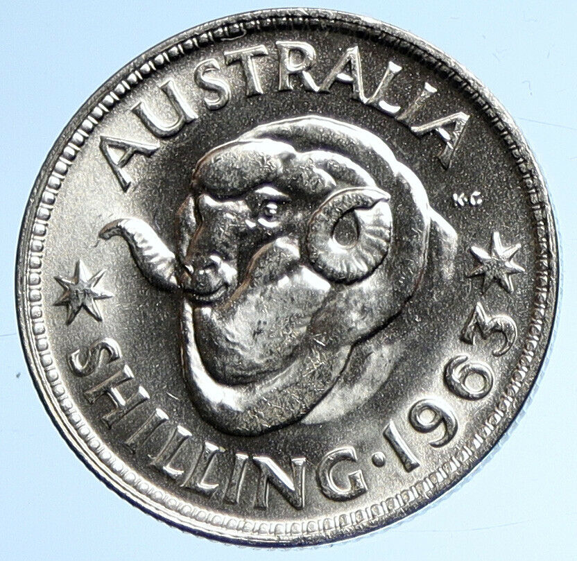 1963 AUSTRALIA UK Queen Elizabeth II of Silver Shilling Vintage Coin RAM i107847