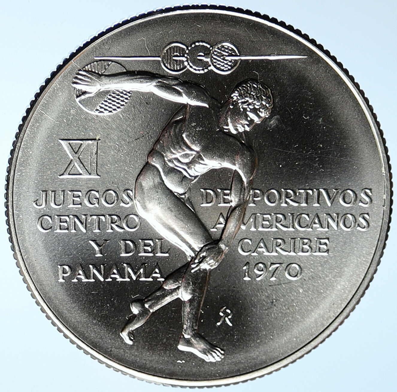 1970 PANAMA Olympic Games GREEK DISC THROWER ATHLETE Silver 5 Bolvr Coin i107809