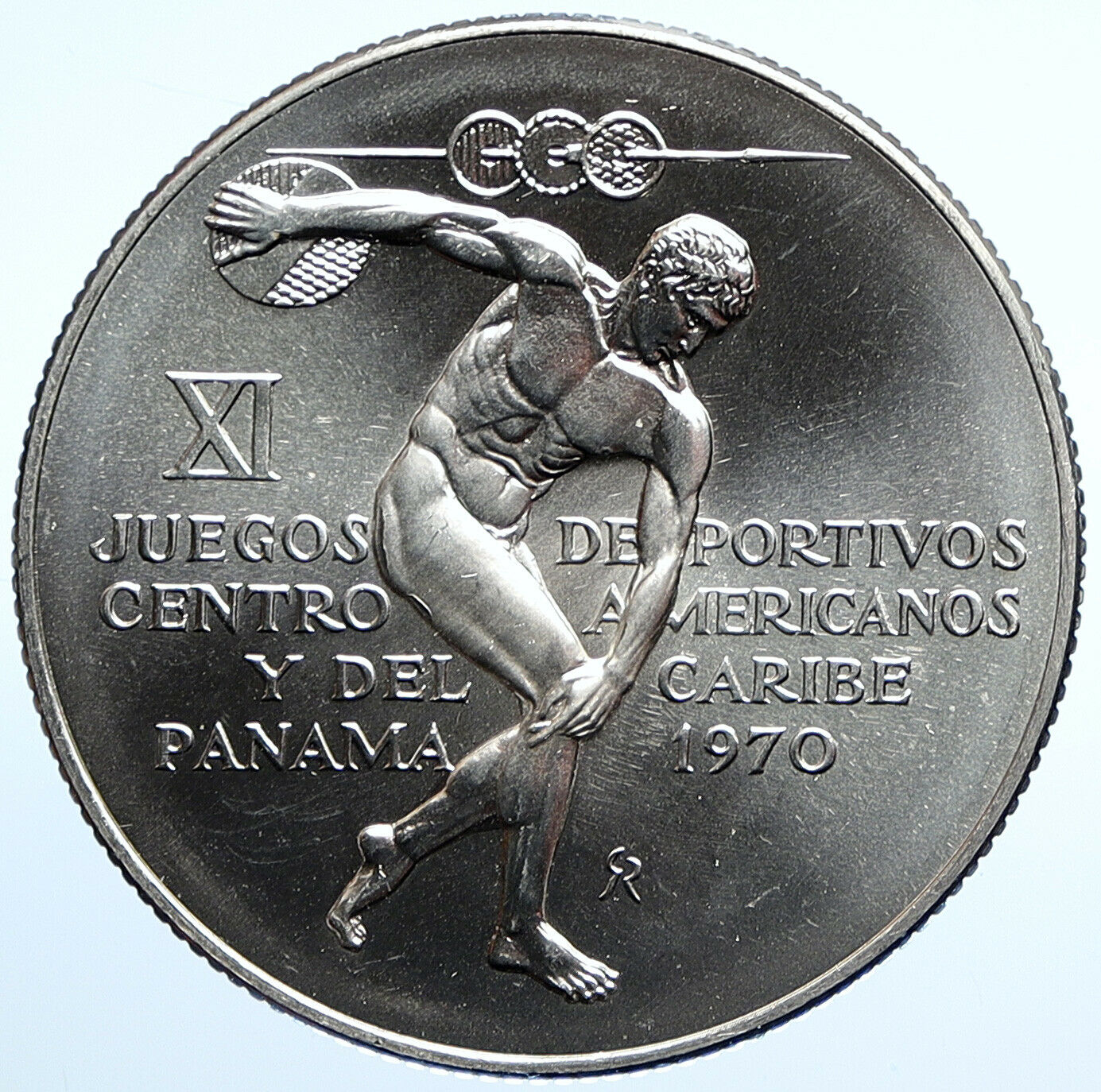 1970 PANAMA Olympic Games GREEK DISC THROWER ATHLETE Silver 5 Bolvr Coin i107716