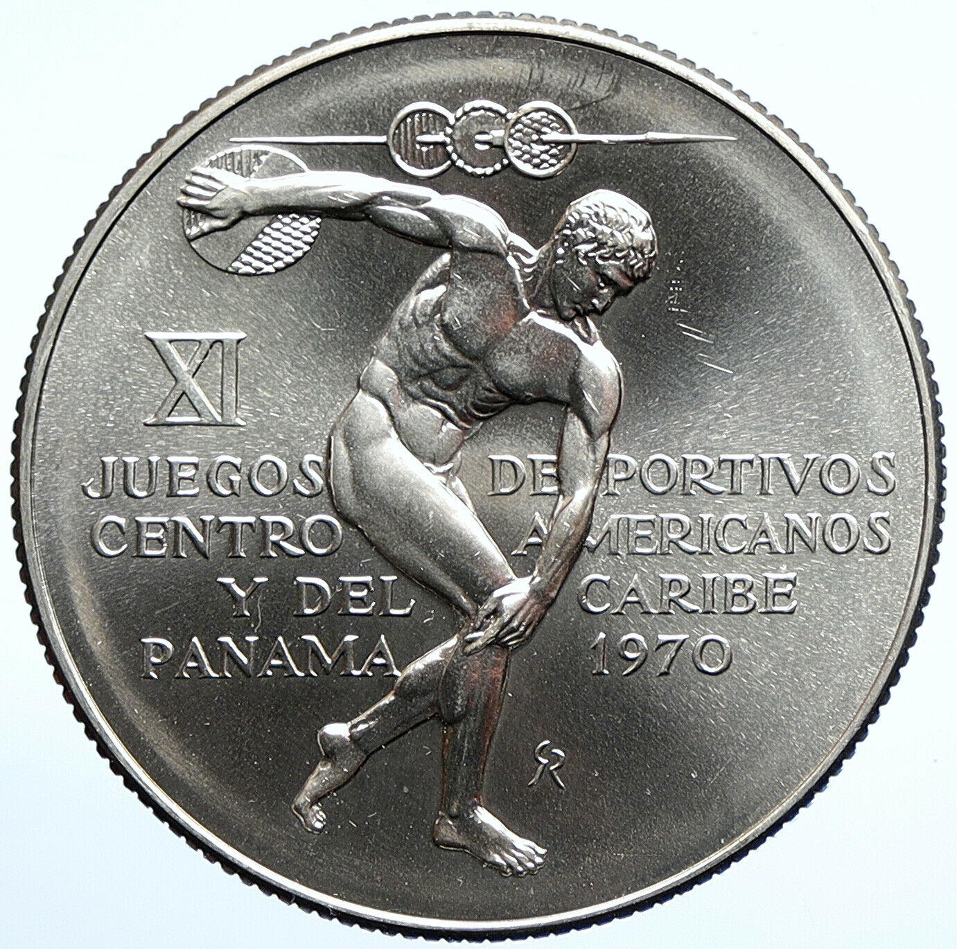 1970 PANAMA Olympic Games GREEK DISC THROWER ATHLETE Silver 5 Bolvr Coin i107715