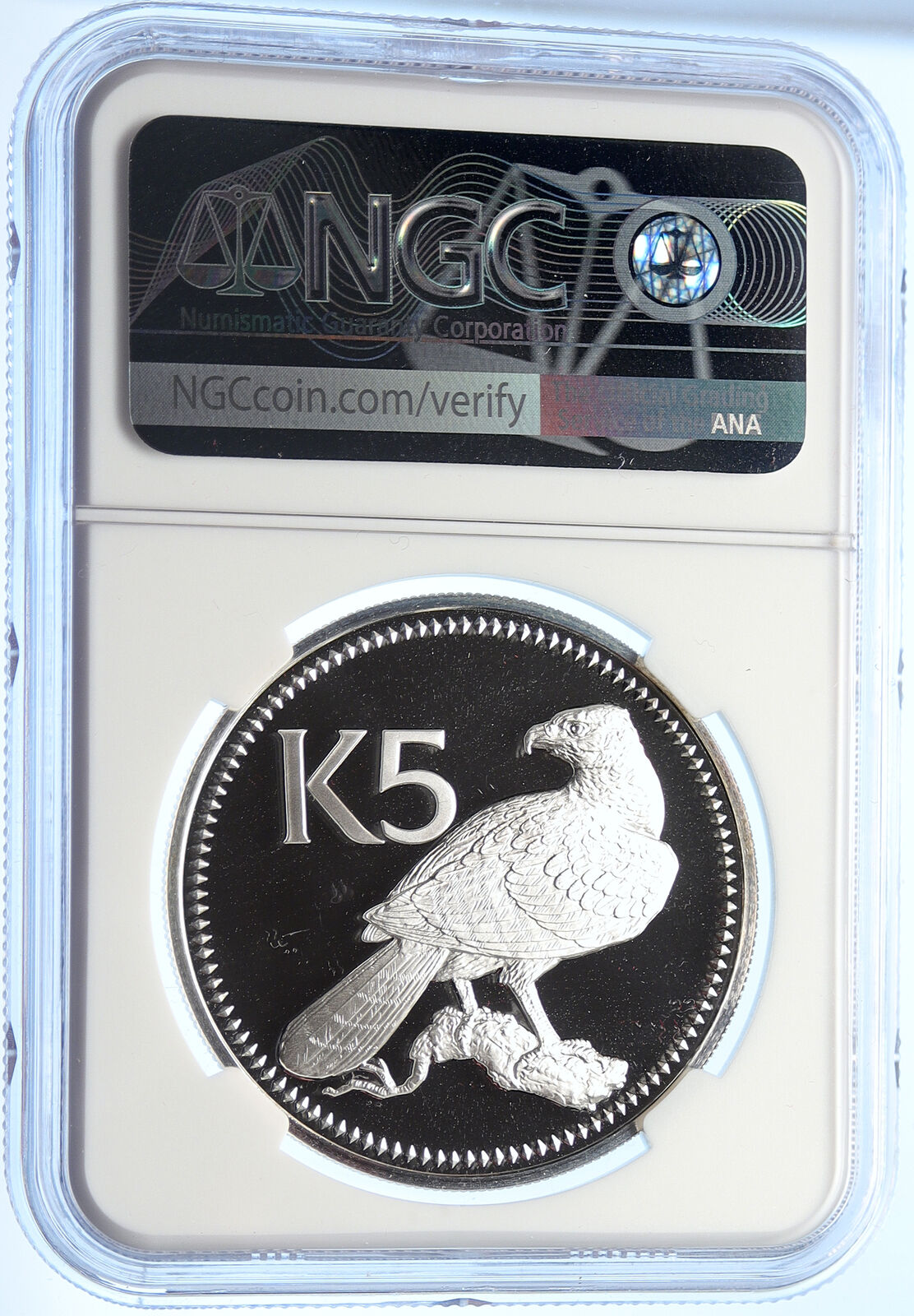 1976 PAPUA NEW GUINEA w PAPUAN Harpy EAGLE Proof Silver 5 Kina Coin NGC i106354