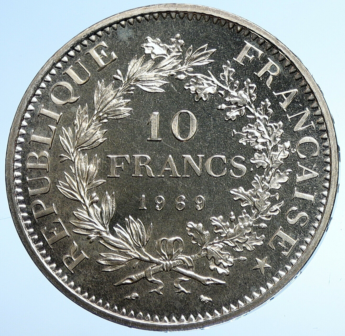 1969 FRANCE Large HERCULES Motto Vintage Silver 10 FRANCS French Coin i107738