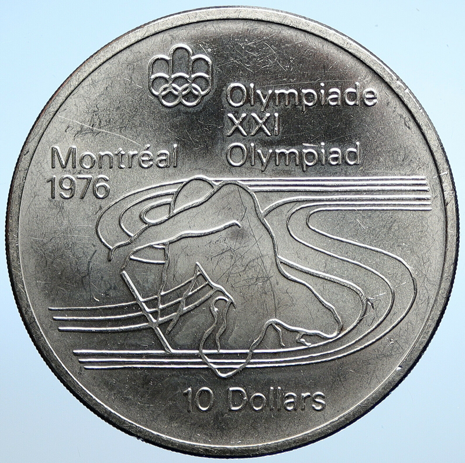 1975 CANADA UK Elizabeth II Olympics Montreal Paddler BU Silver $10 Coin i107719