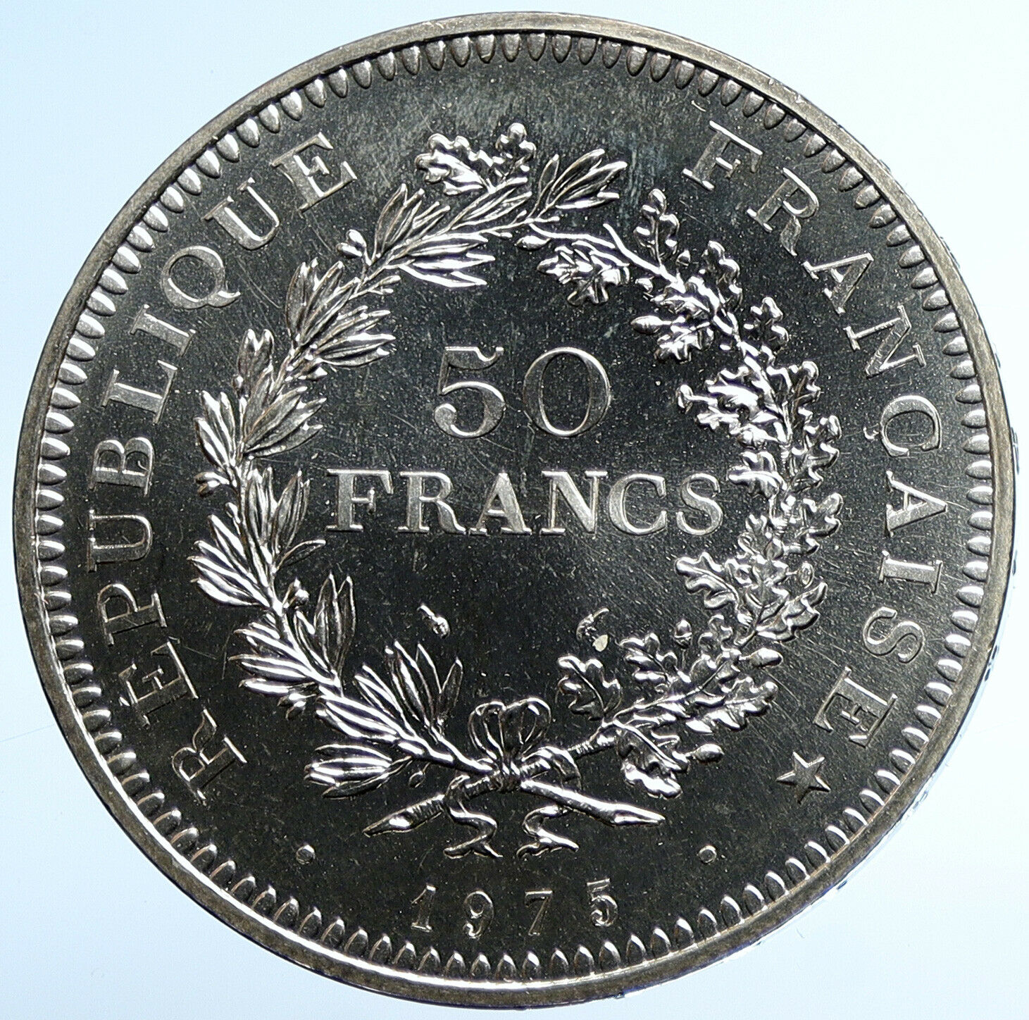 1975 FRANCE Large HERCULES Motto OLD Proof Silver 50 FRANCS French Coin i107732