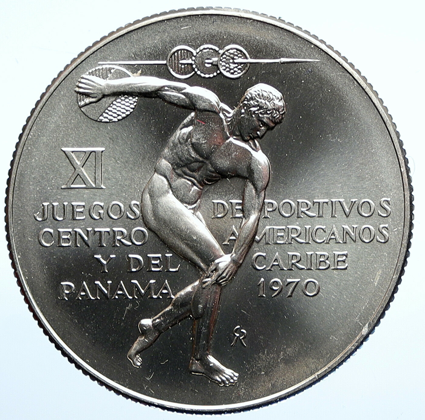 1970 PANAMA Olympic Games GREEK DISC THROWER ATHLETE Silver 5 Bolvr Coin i107714