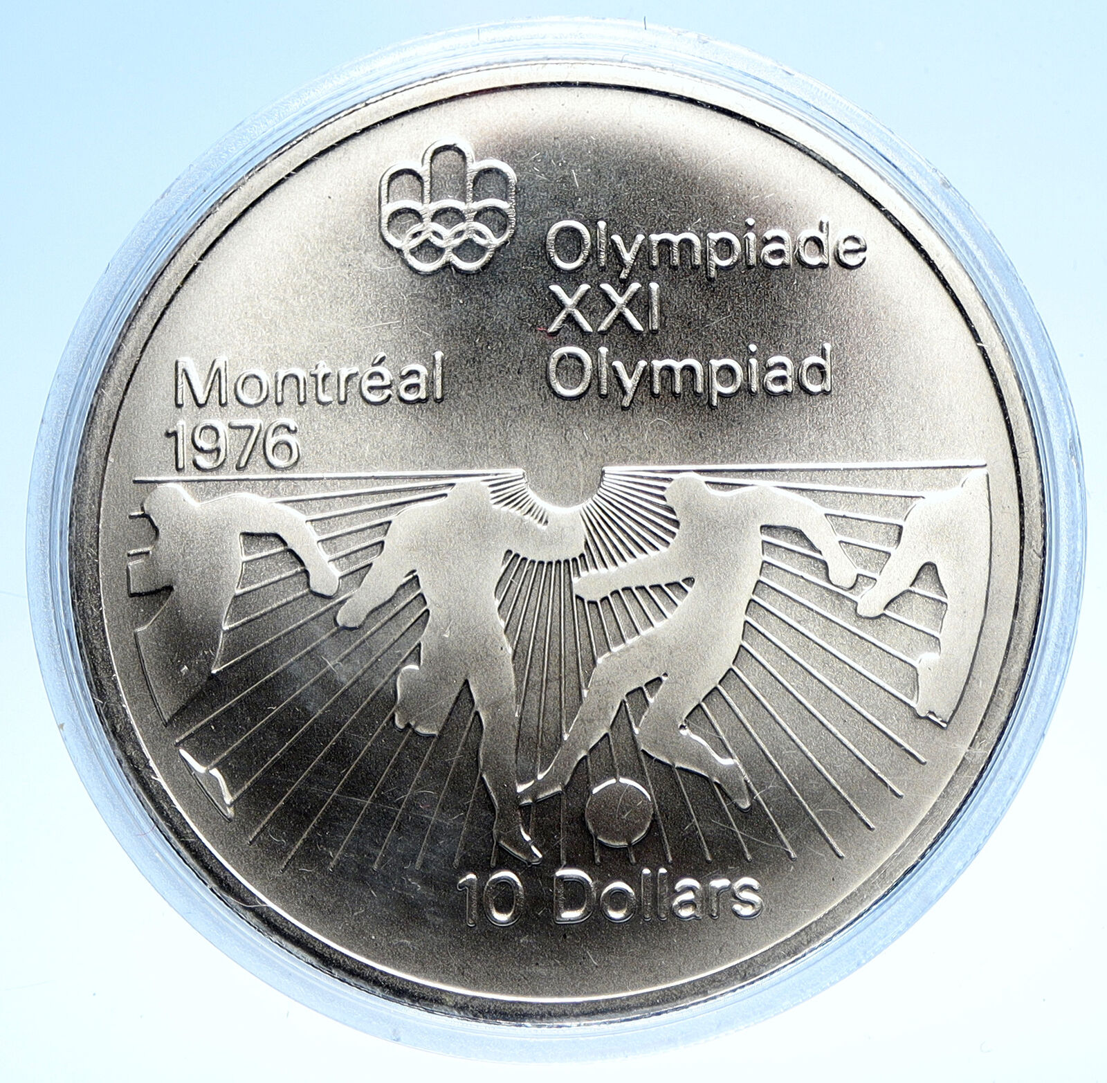 1976 CANADA Elizabeth II Olympics Montreal FOOTBALL BU Silver 10 Coin i107747