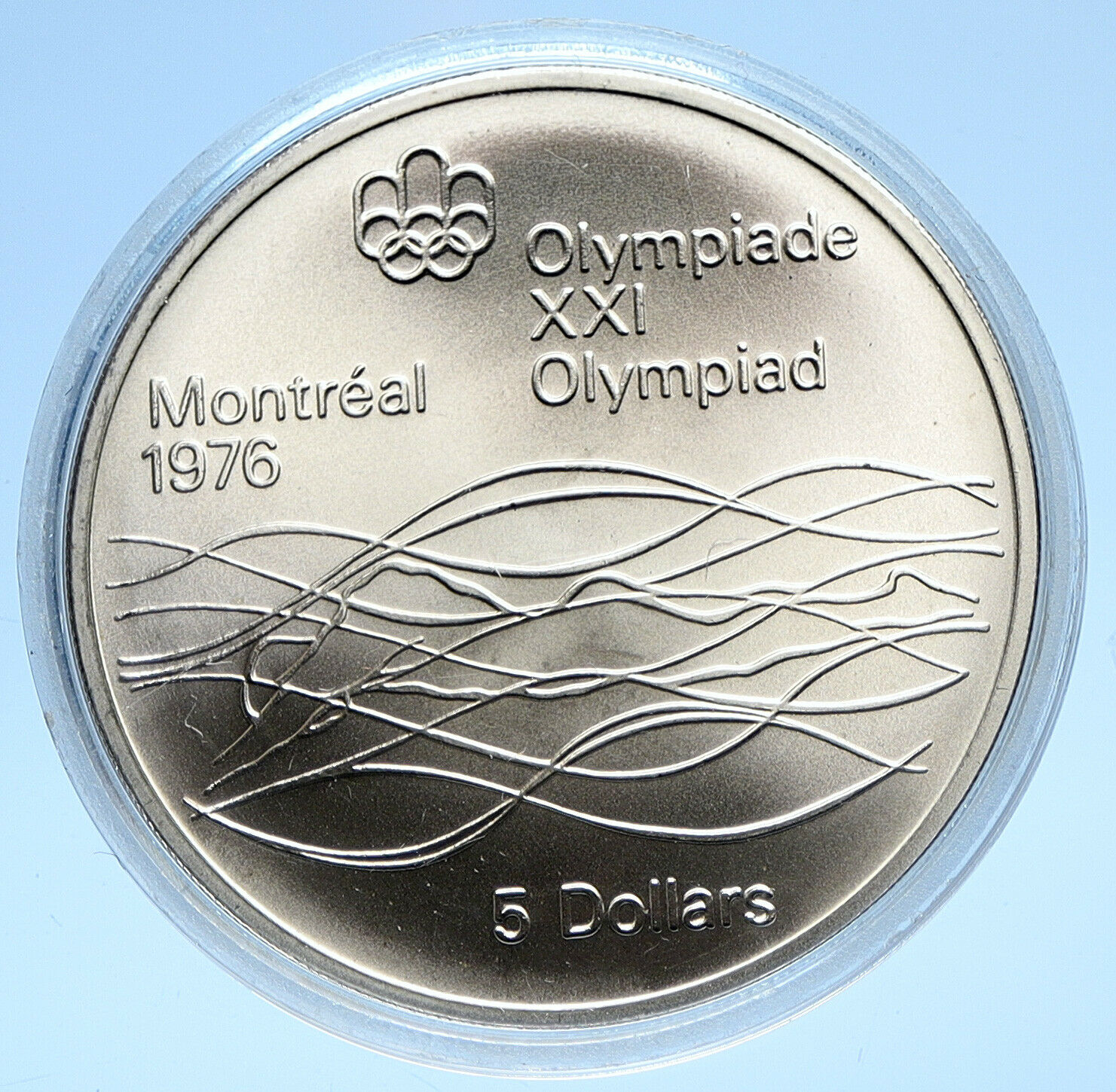 1975 CANADA Elizabeth II Olympics Montreal Swimming BU Silver $5 Coin i107751