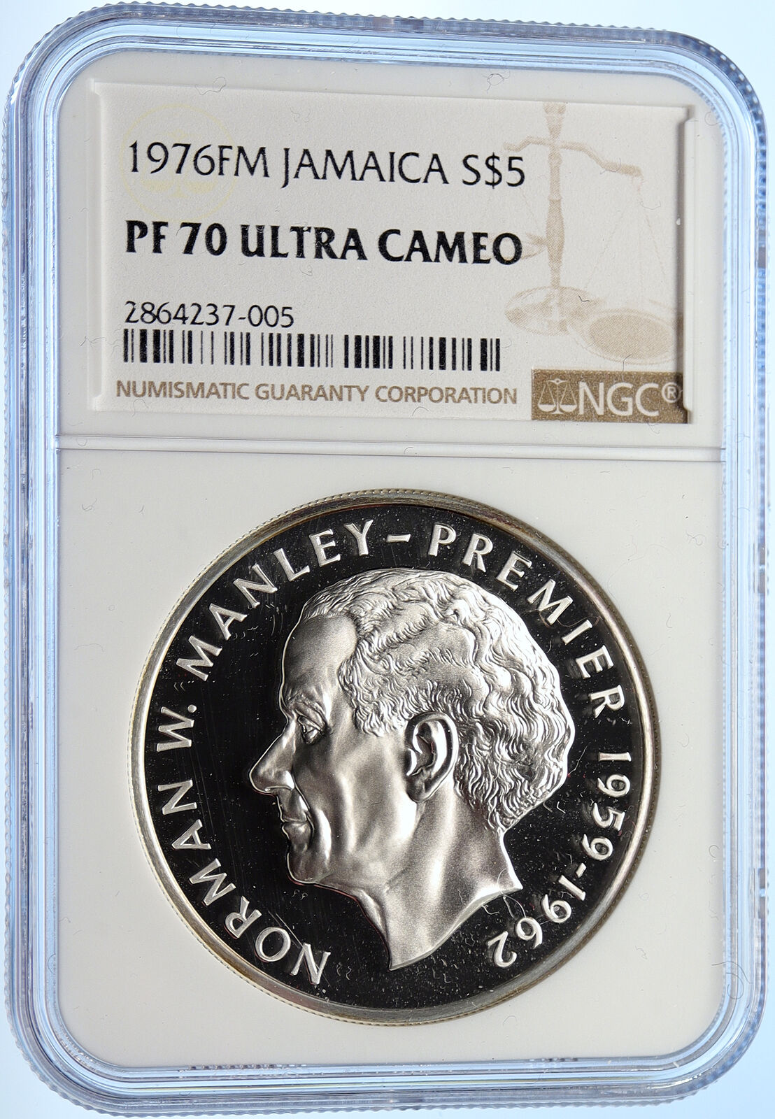 1976 JAMAICA HUGE Premier Norman W. Manley OLD Proof Silver $5 Coin NGC i106351