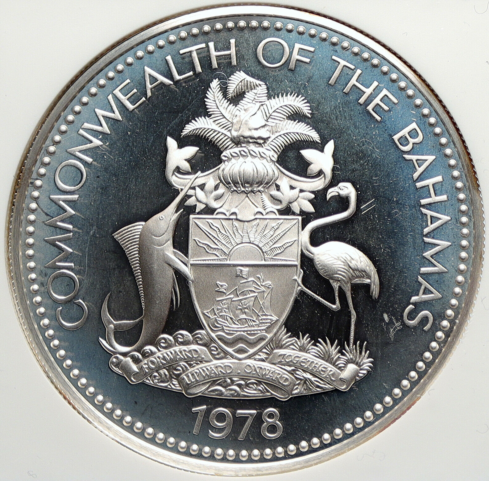 1978 BAHAMAS UK Elizabeth II FLAG Proof Silver Coin 5 Dollars Coin NGC i106353