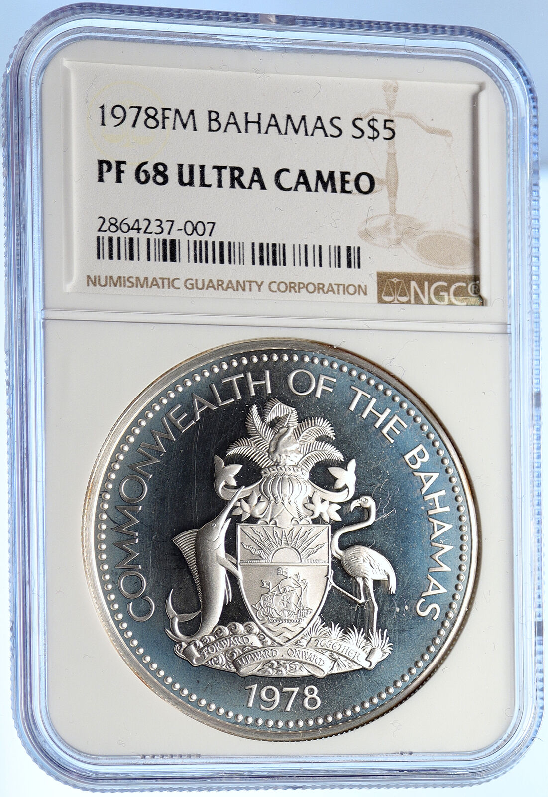 1978 BAHAMAS UK Elizabeth II FLAG Proof Silver Coin 5 Dollars Coin NGC i106353