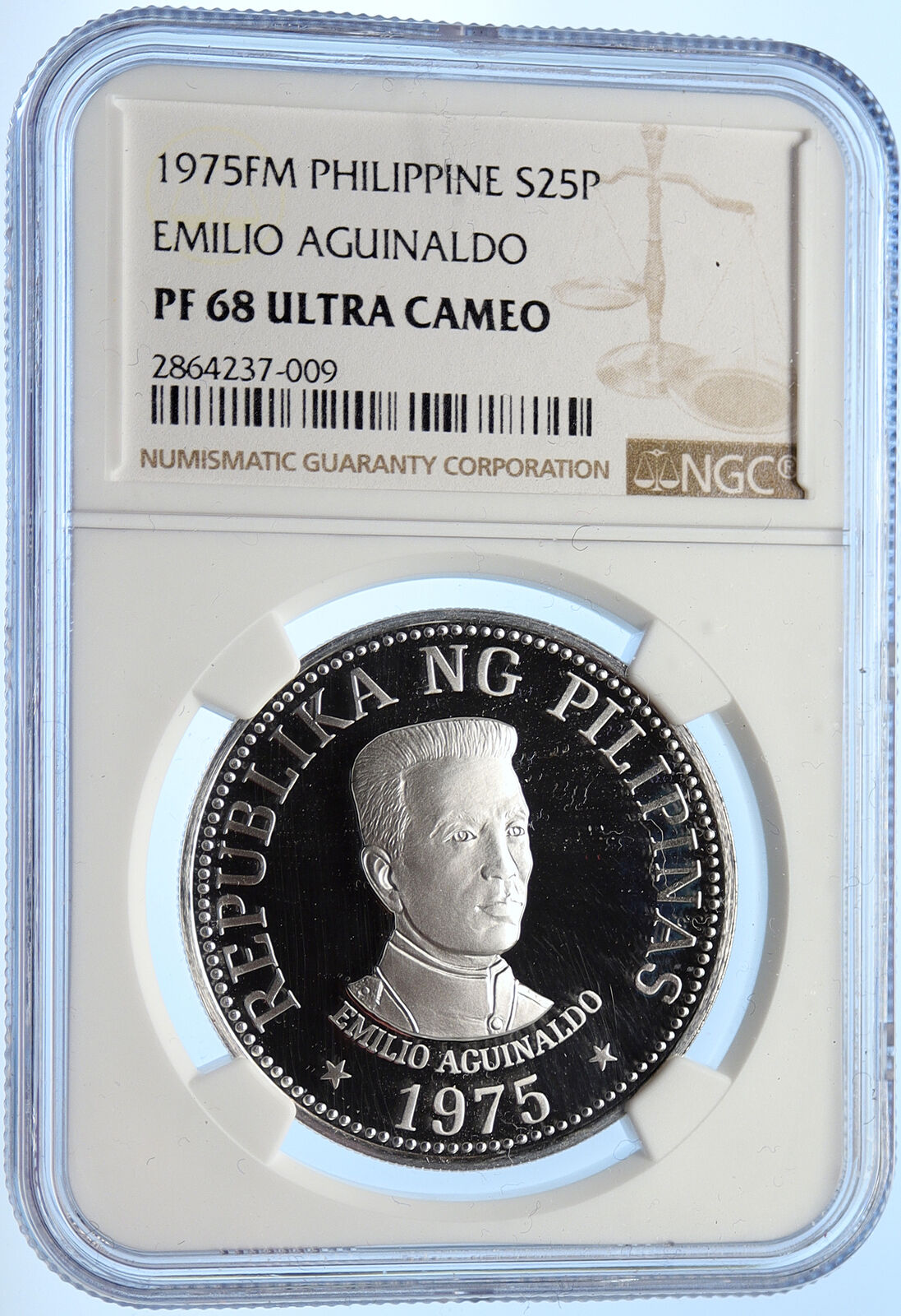 1975 PHILIPPINES Emilio Aguinaldo VINTAGE Proof Silver 25 Piso Coin NGC i106355