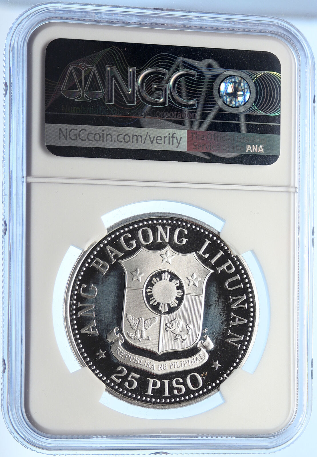 1975 PHILIPPINES Emilio Aguinaldo VINTAGE Proof Silver 25 Piso Coin NGC i106355