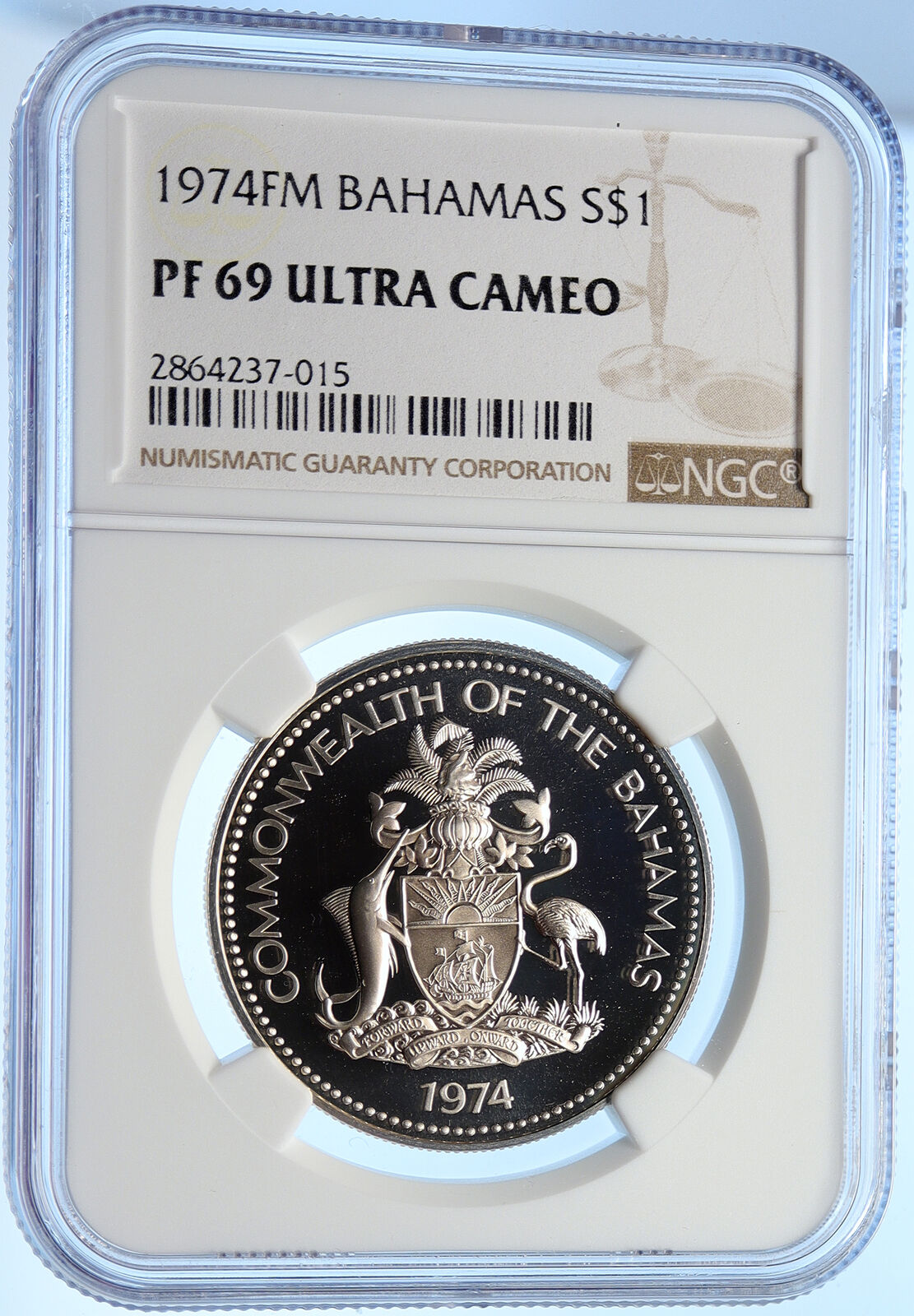 1974 BAHAMAS with CONCH SHELL Vintage OLD Proof Silver Dollar Coin NGC i106361