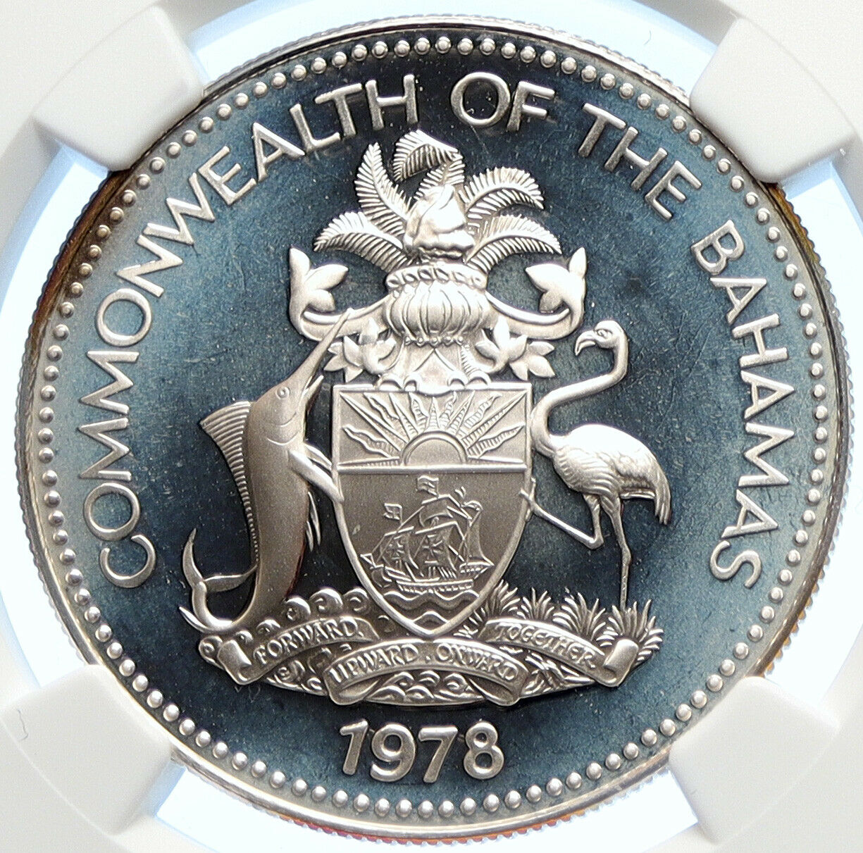 1978 BAHAMAS Pretty CONCH SHELL Vintage OLD Proof Silver Dollar Coin NGC i106370