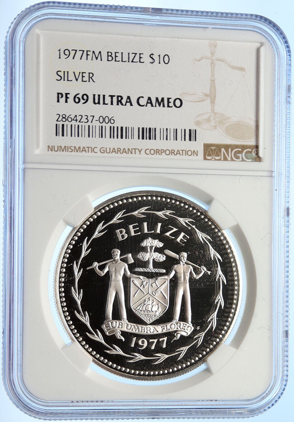 1977 BELIZE Avifauna Great Curassow BIRD Old Proof Silver $10 Coin NGC i106352