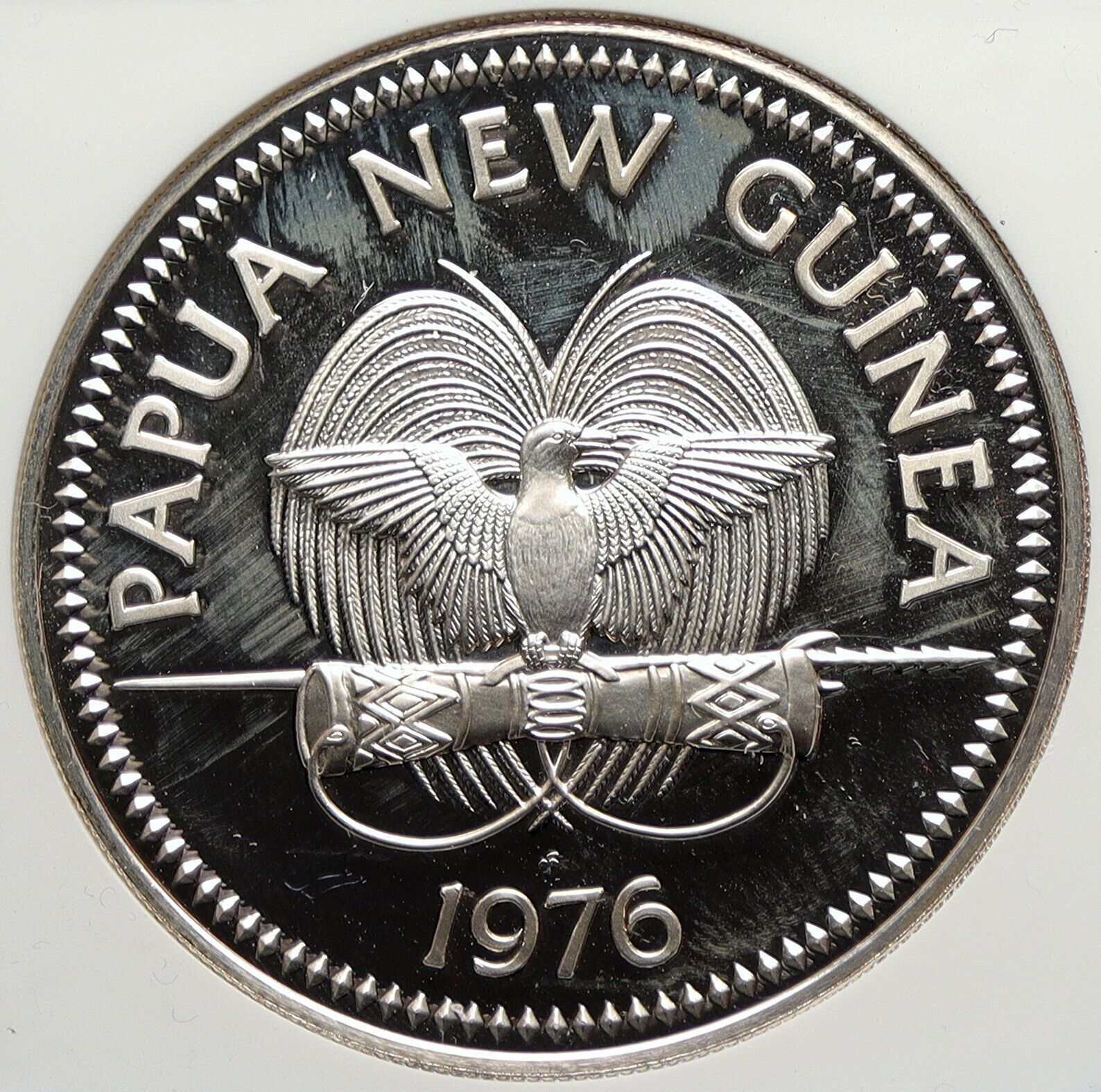 1976 PAPUA NEW GUINEA Large Exotic Bird Proof Silver 10 Kina Coin NGC i106358