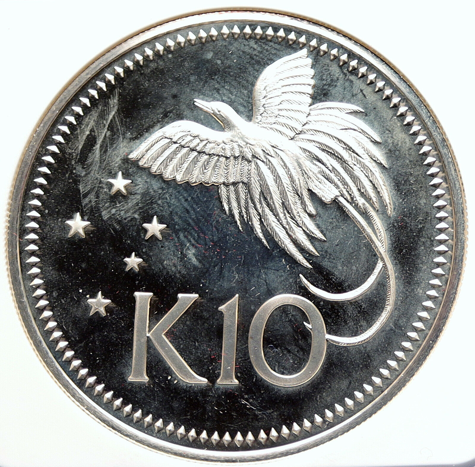 1976 PAPUA NEW GUINEA Large Exotic Bird Proof Silver 10 Kina Coin NGC i106358