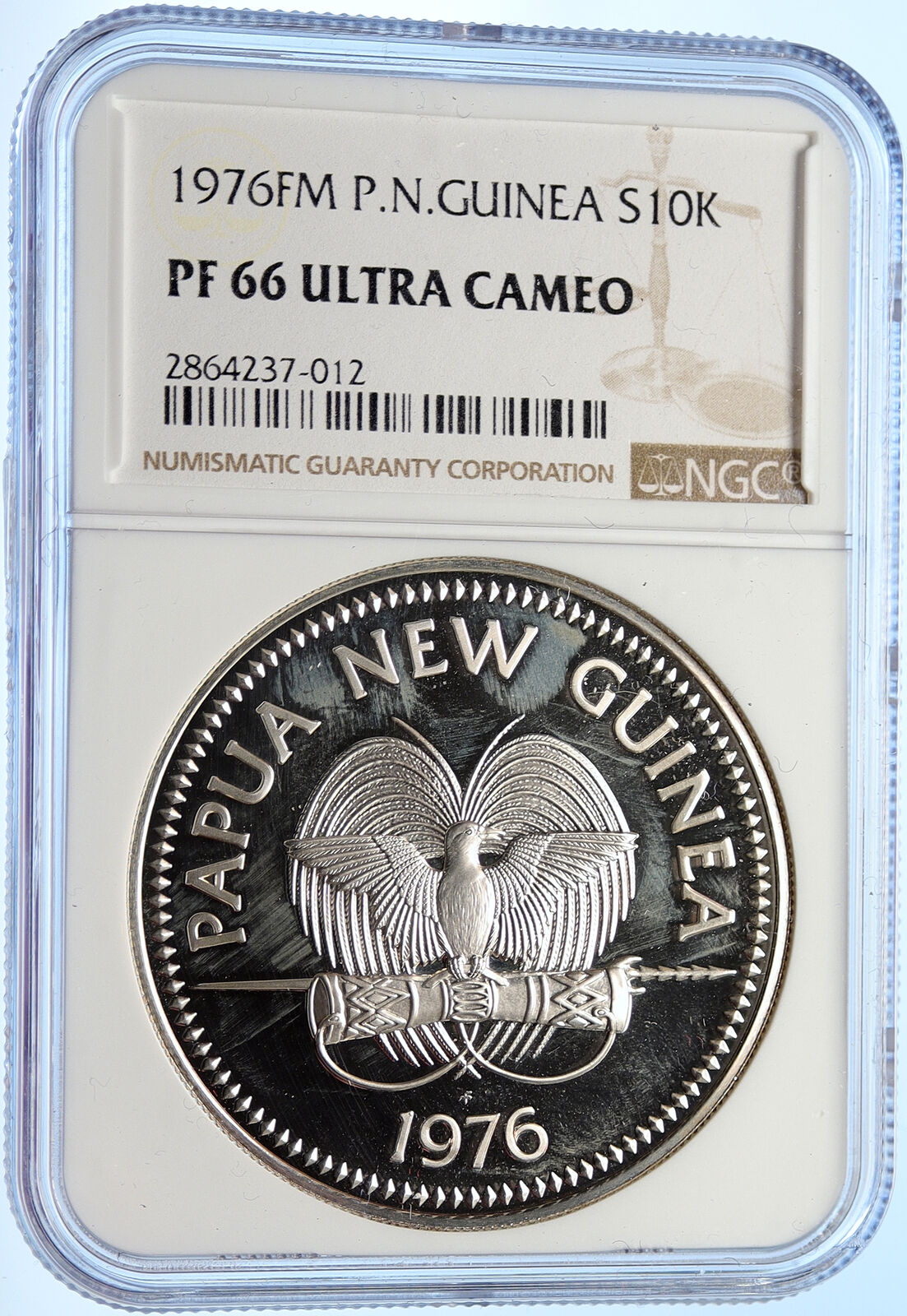 1976 PAPUA NEW GUINEA Large Exotic Bird Proof Silver 10 Kina Coin NGC i106358