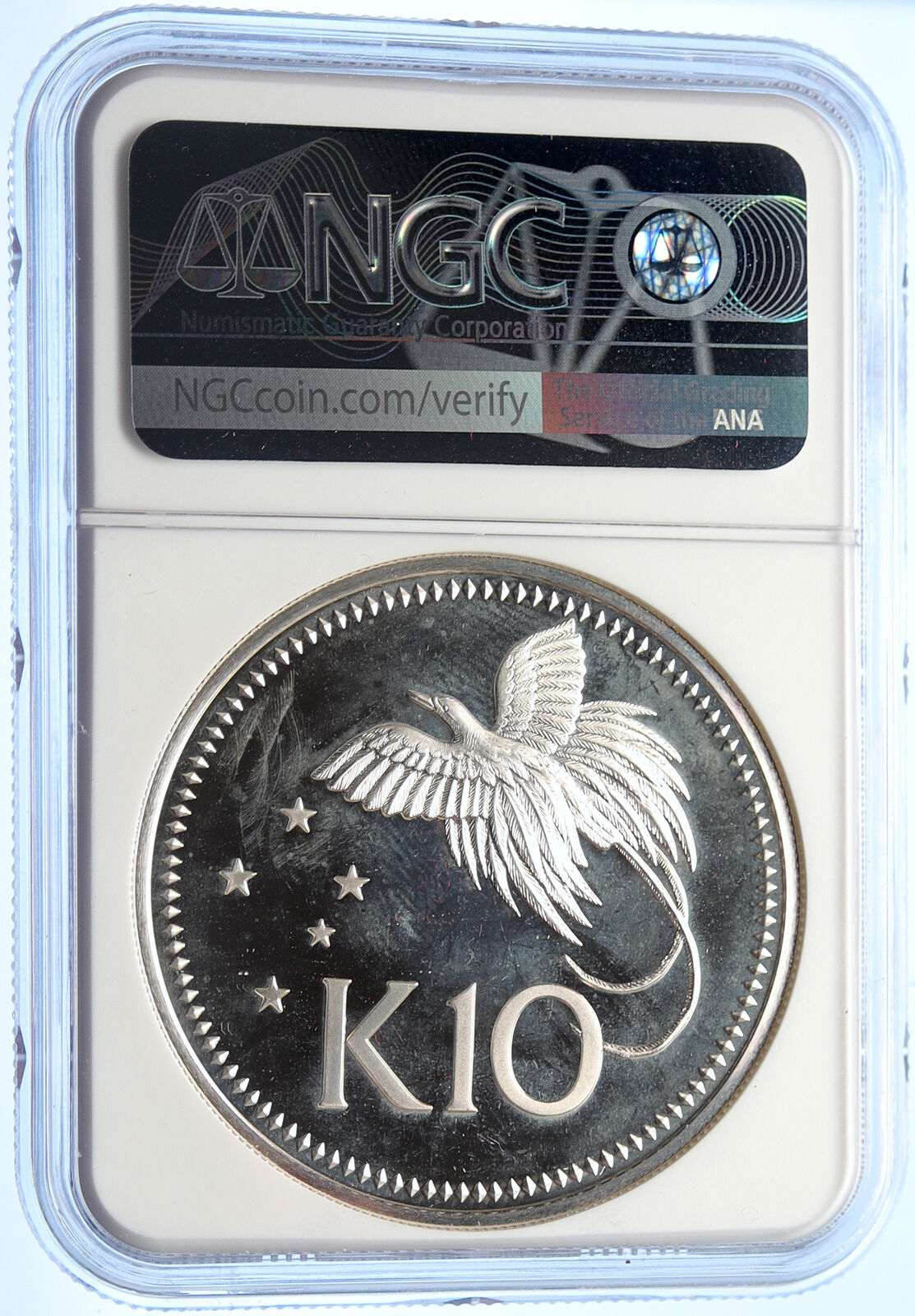 1976 PAPUA NEW GUINEA Large Exotic Bird Proof Silver 10 Kina Coin NGC i106358