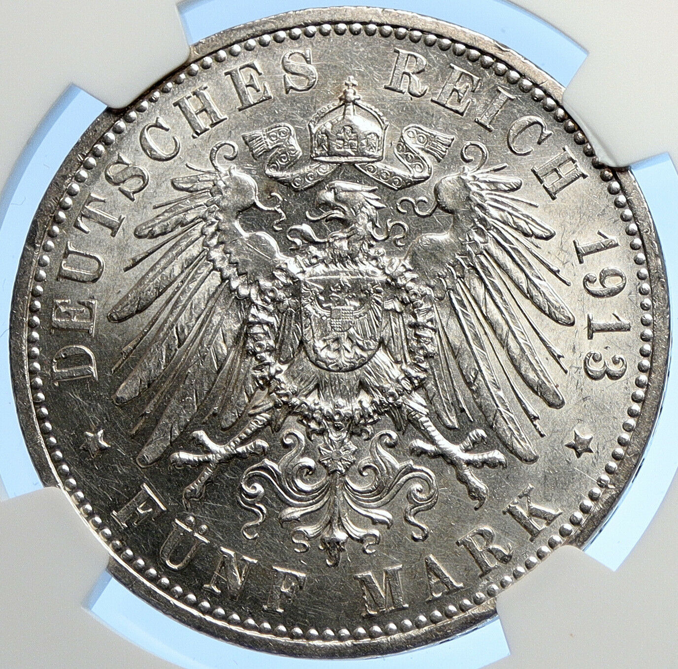 1913 GERMANY GERMAN STATES PRUSSIA WILHELM II Old Silver 5 Mark Coin NGC i106224