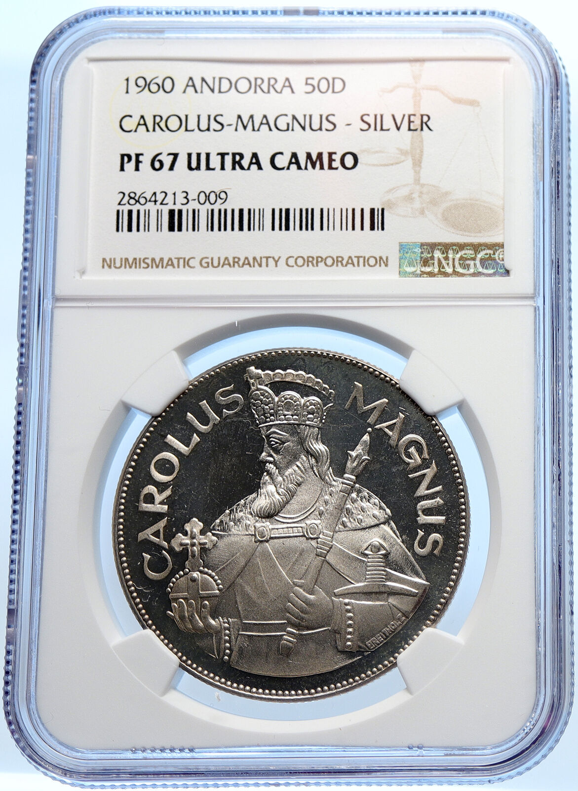 1960 ANDORRA Carolus Magnus CHARLEMAGNE Proof Silver 50 Diners Coin NGC i106400