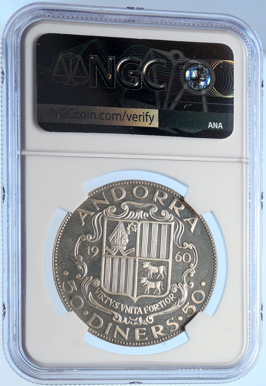 1960 ANDORRA Carolus Magnus CHARLEMAGNE Proof Silver 50 Diners Coin NGC i106400