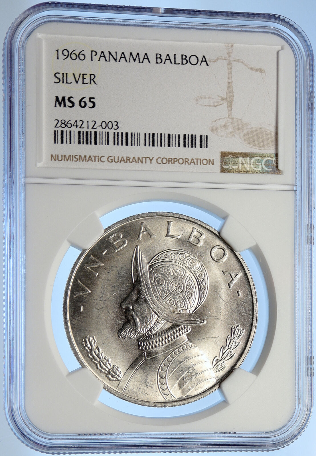 1966 PANAMA Large Silver CONQUISTADOR VINTAGE Old Silver BALBOA Coin NGC i106233