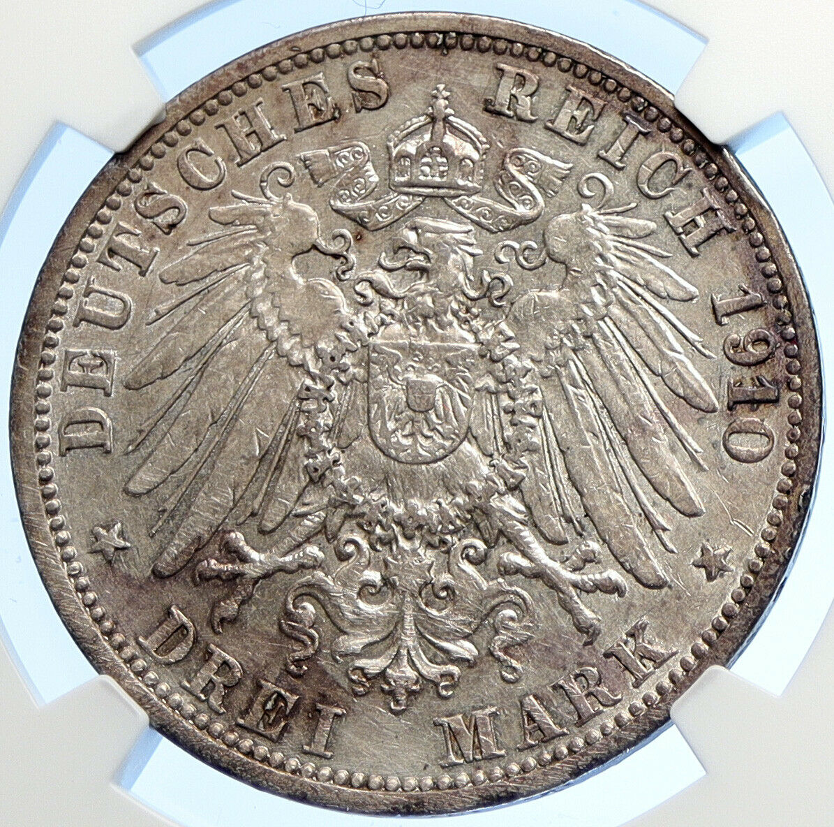 1910G Baden German State KING FREDERICK II Eagle SILVER 3 Mark Coin NGC i106225