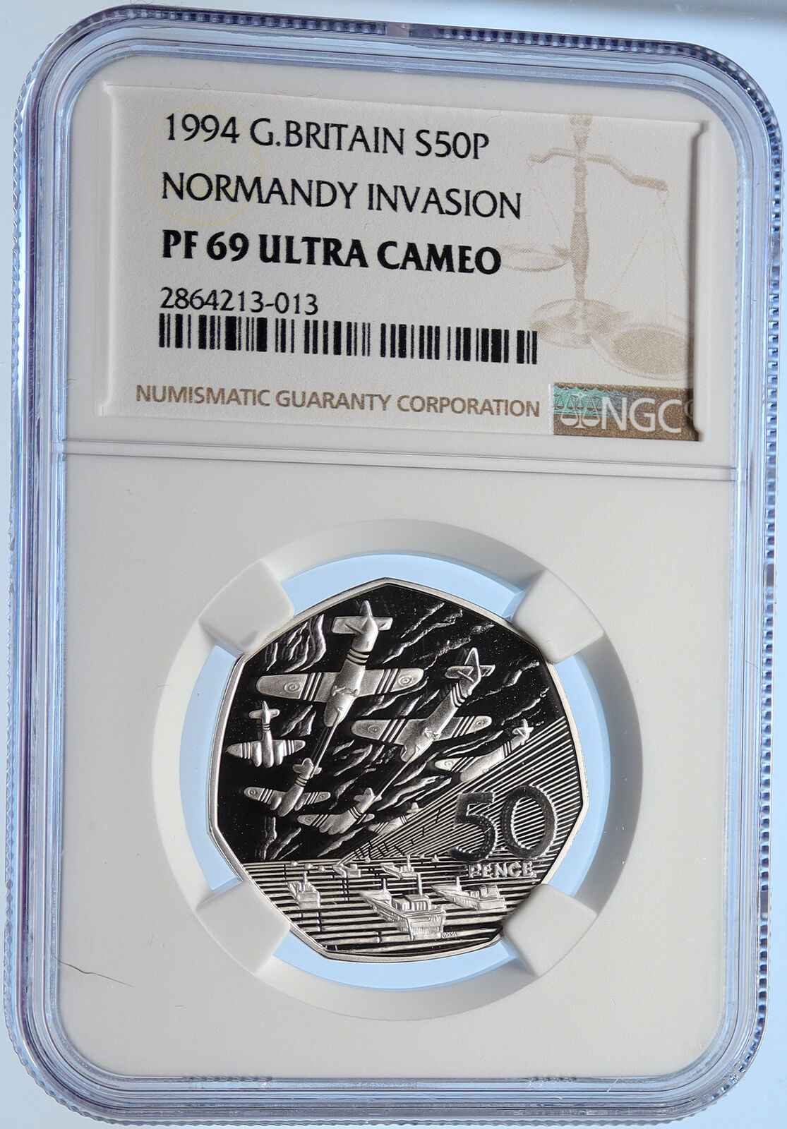 1994 UK Queen Elizabeth II Normandy WWII DDay Proof Silver 50P Coin NGC i106404