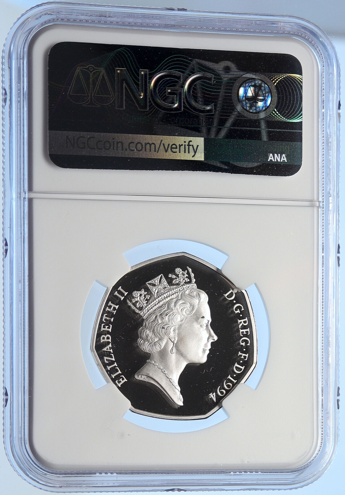 1994 UK Queen Elizabeth II Normandy WWII DDay Proof Silver 50P Coin NGC i106404