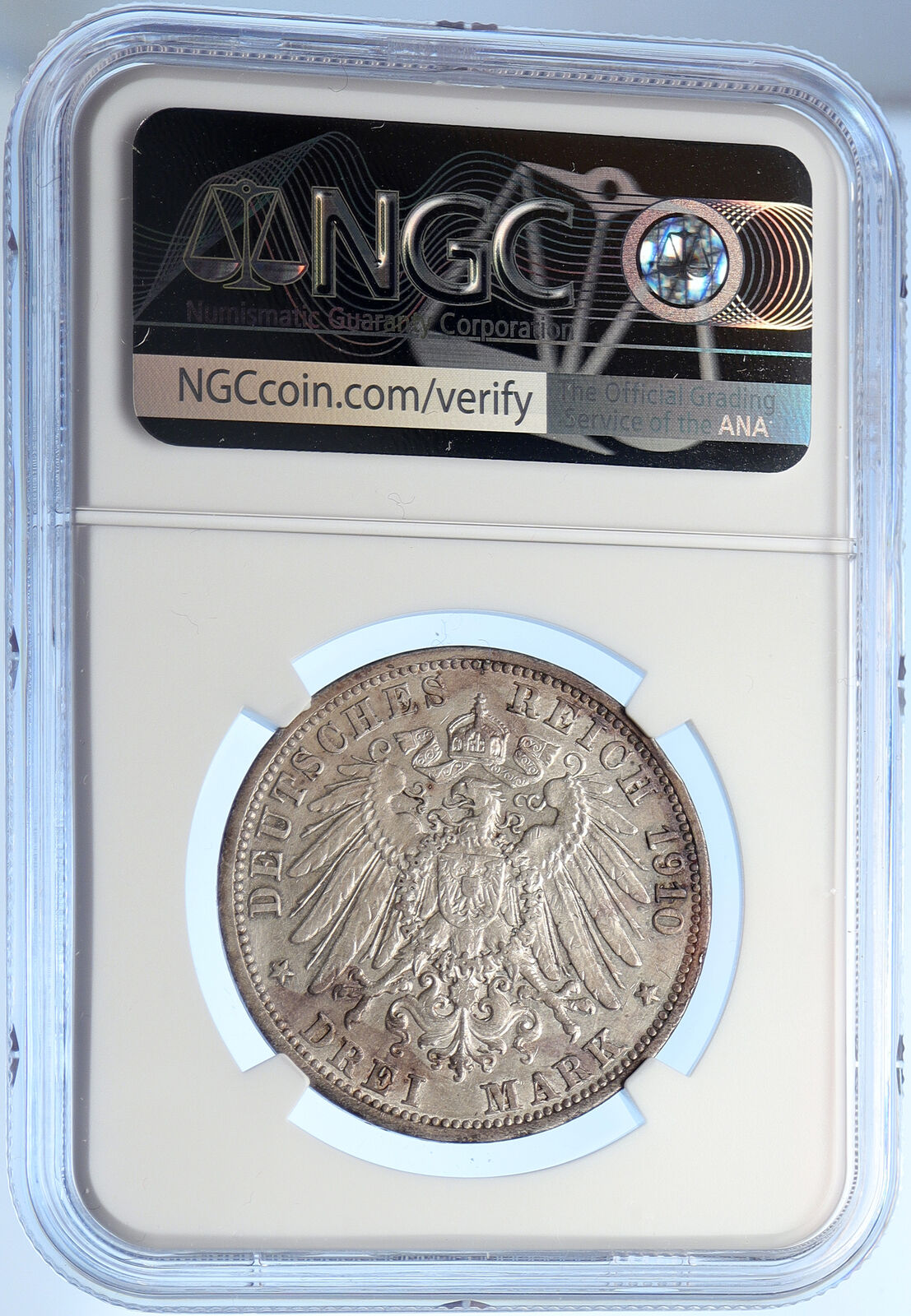 1910G Baden German State KING FREDERICK II Eagle SILVER 3 Mark Coin NGC i106225