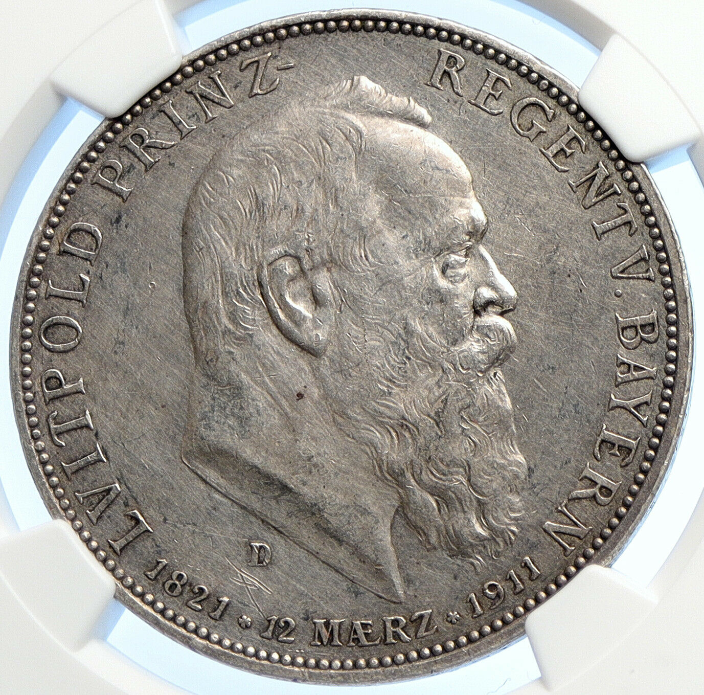 1911 D GERMANY Bavaria Otto I PRINCE LUITPOLD Silver 3 Marks Coin NGC i106226