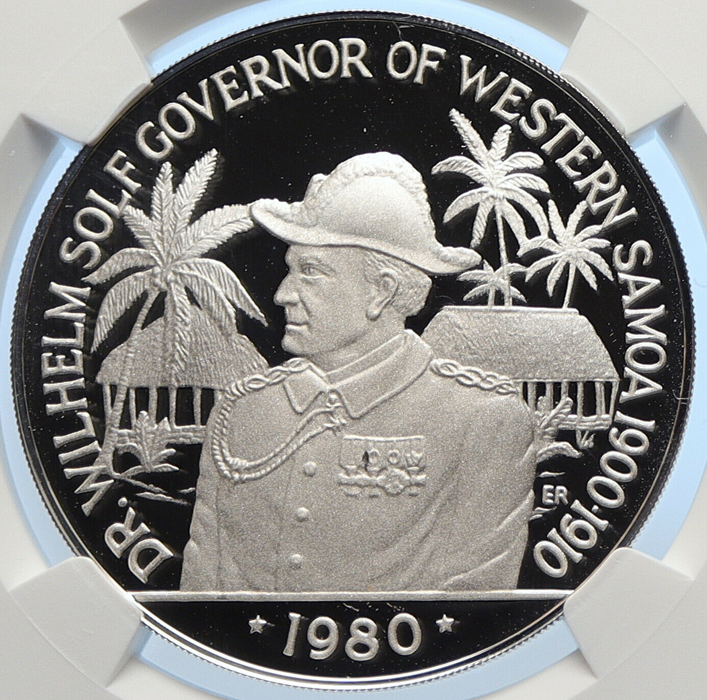 1980 SAMOA UK British WILHELM SOLF Old Proof Silver $10 Tala Coin NGC i106407