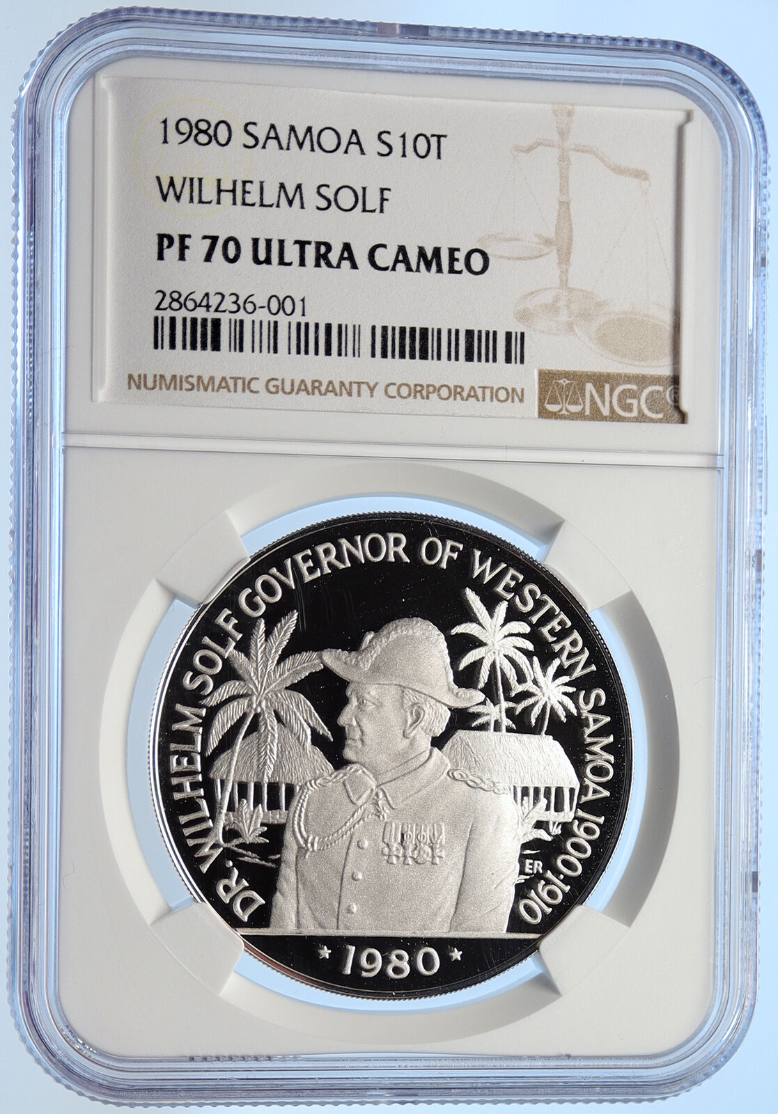 1980 SAMOA UK British WILHELM SOLF Old Proof Silver $10 Tala Coin NGC i106407