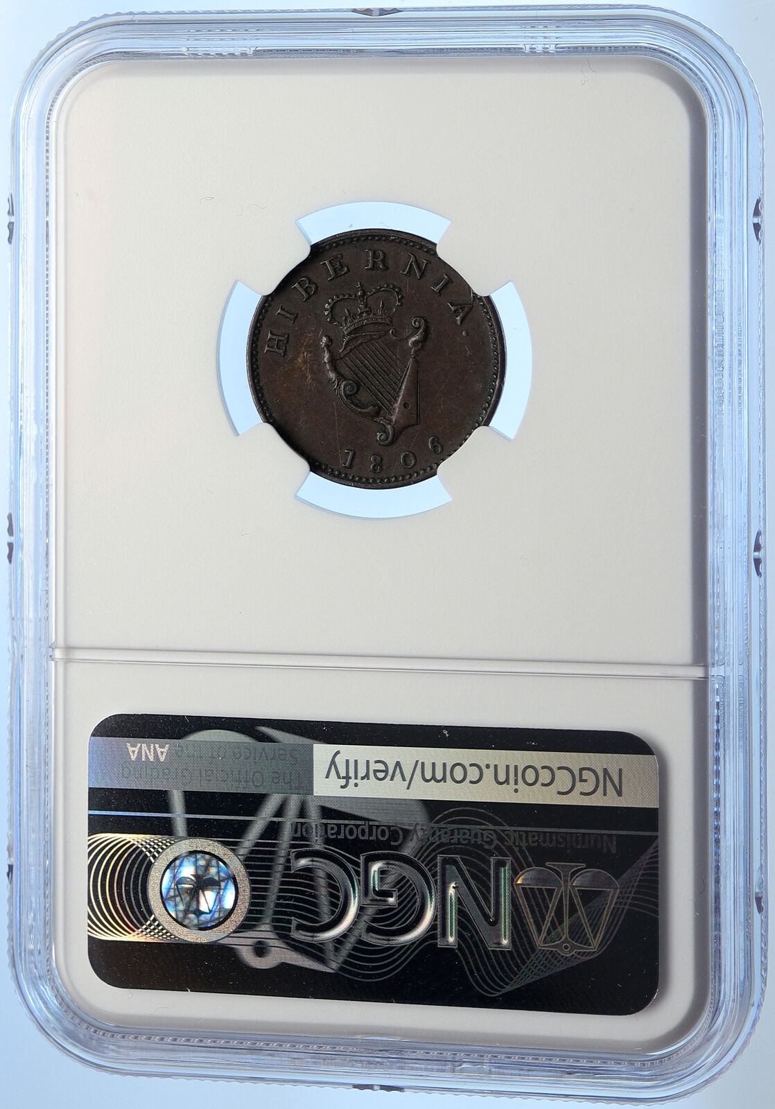 1806 IRELAND UK King George III Antique Lyre VINTAGE Farthing Coin NGC i106227