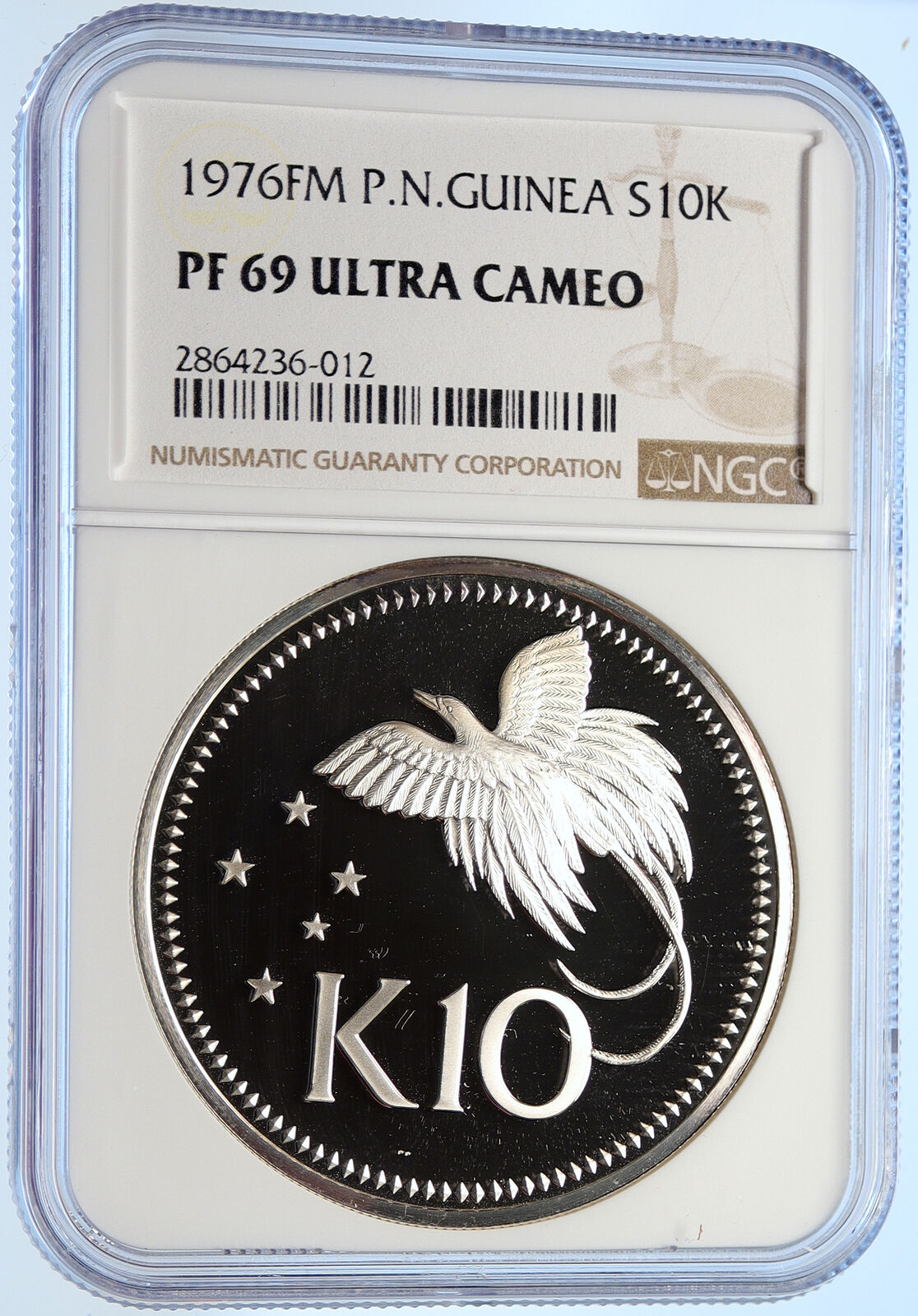 1976 PAPUA NEW GUINEA Large Exotic Bird Proof Silver 10 Kina Coin NGC i106418