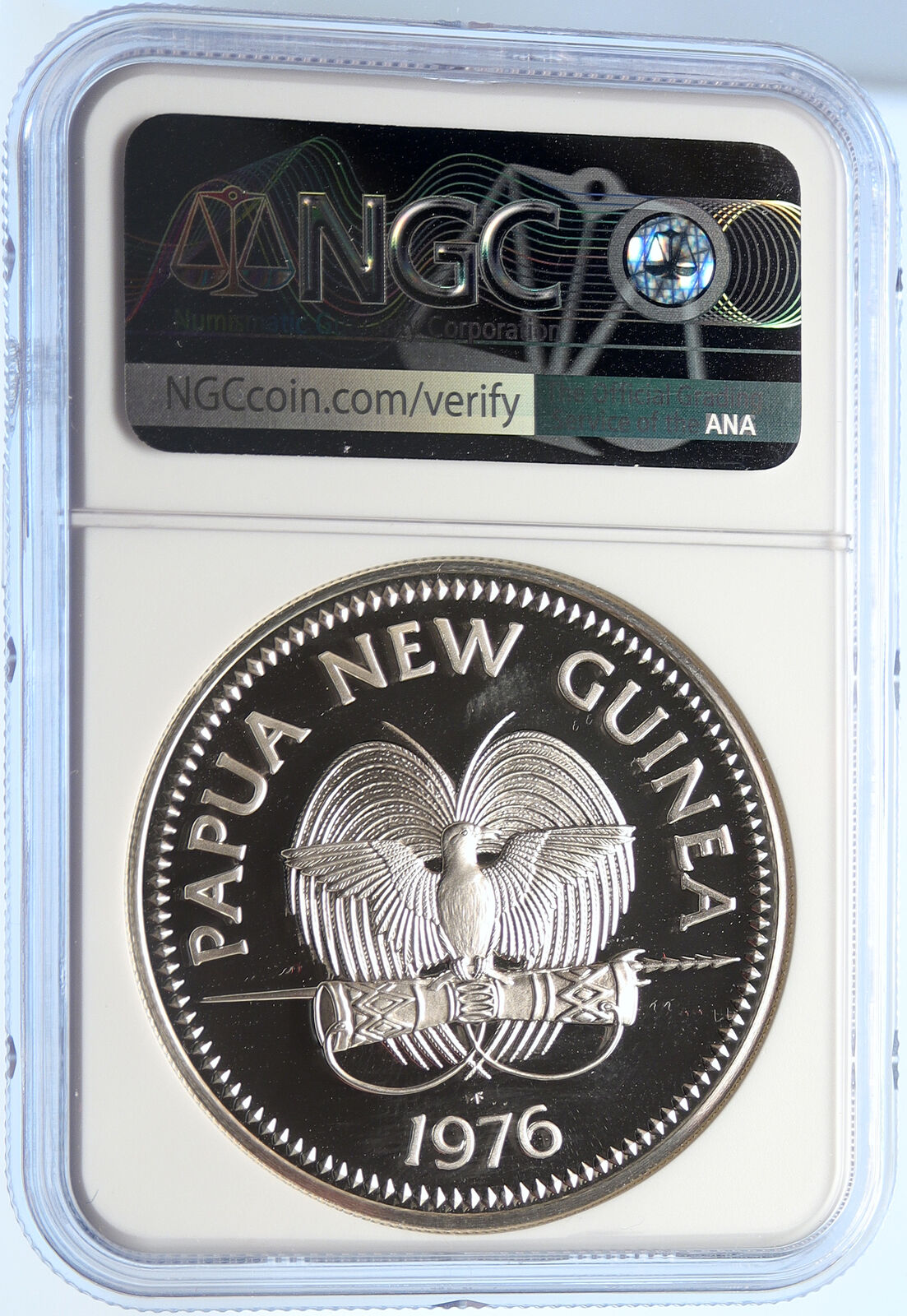 1976 PAPUA NEW GUINEA Large Exotic Bird Proof Silver 10 Kina Coin NGC i106418