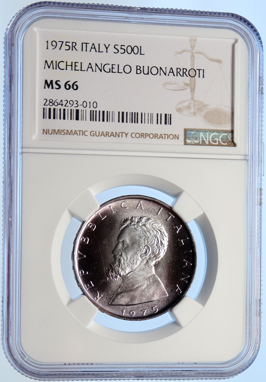 1975 ITALY Michaelangelo DELPHIC SIBYL Fresco Silver 500 Lire Coin NGC i106430