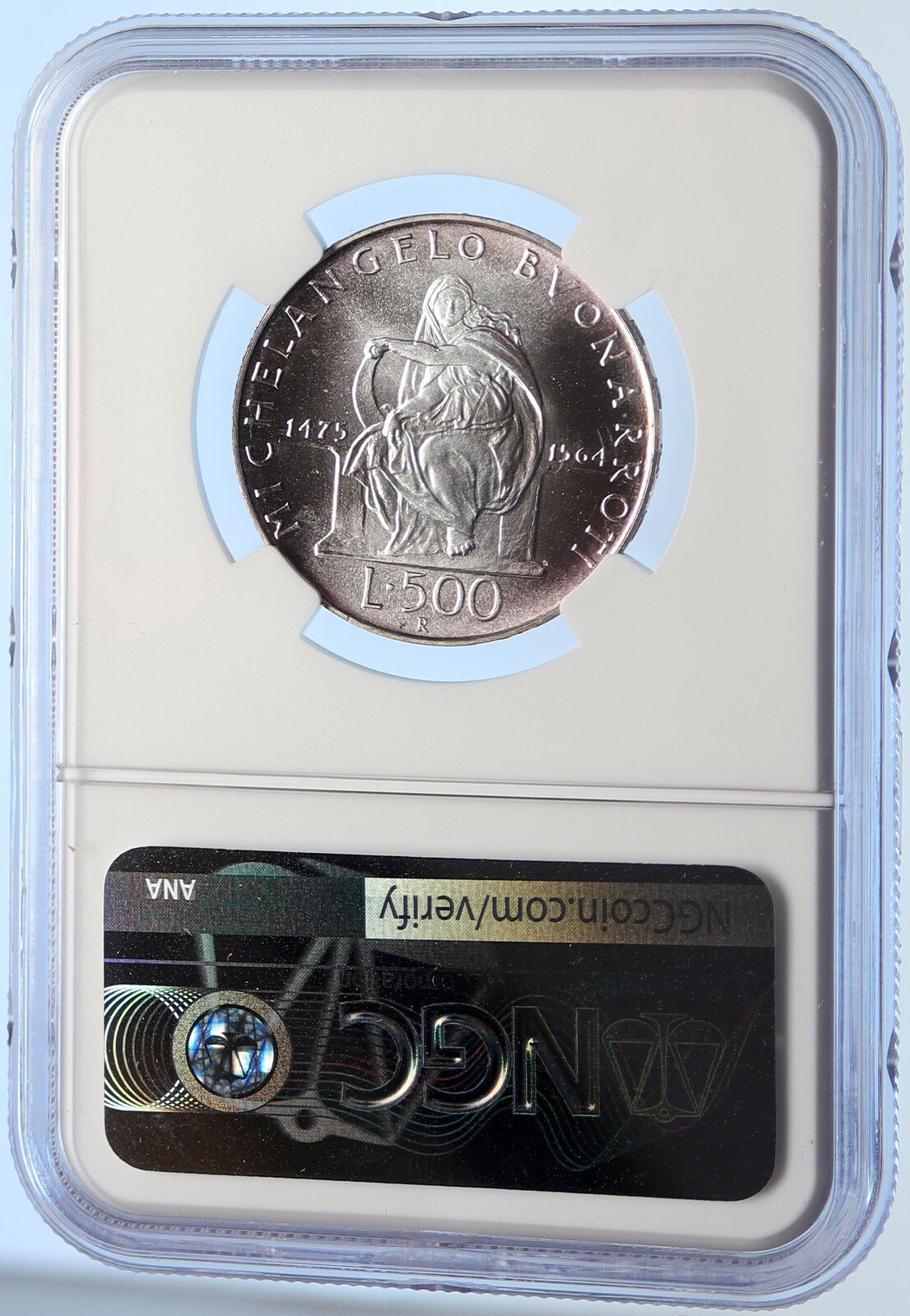 1975 ITALY Michaelangelo DELPHIC SIBYL Fresco Silver 500 Lire Coin NGC i106430