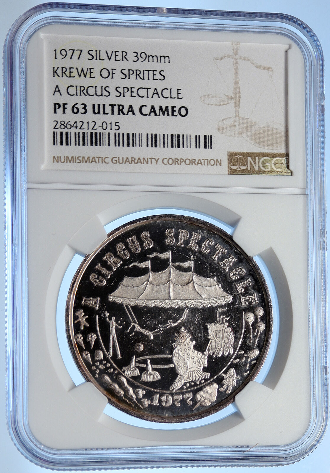 1977 US New Orleans KREWE OF SPRITES Mardi Gras Proof Silver Medal NGC i106240