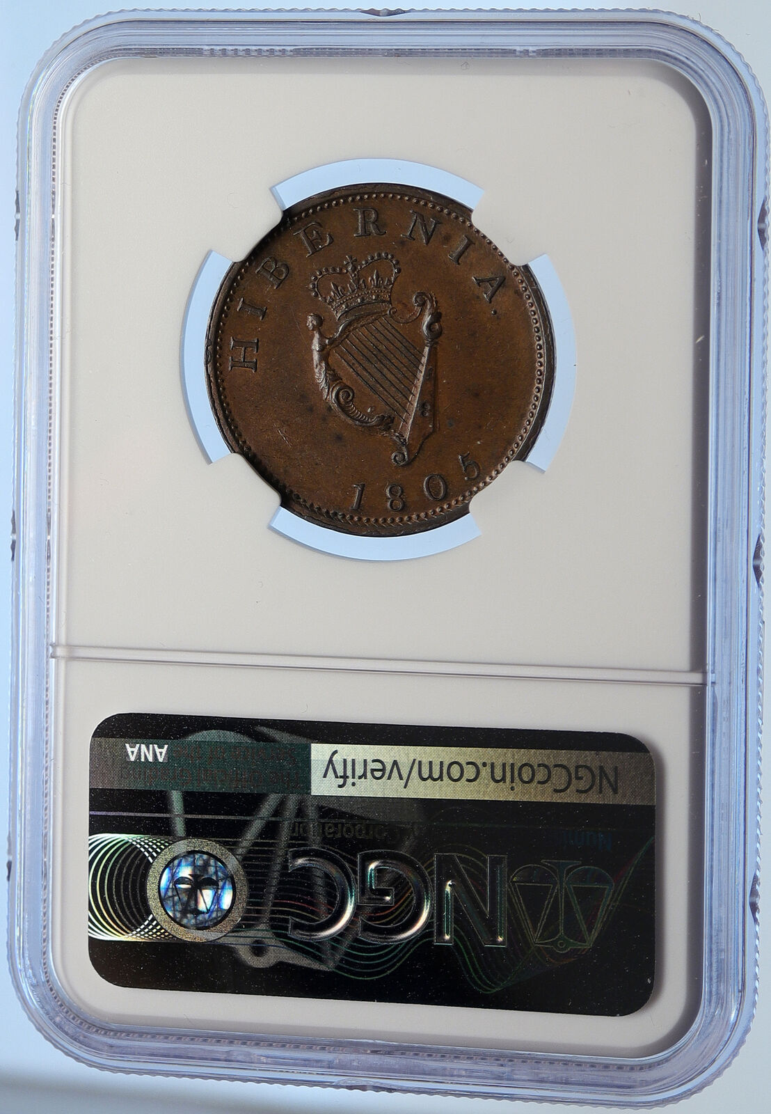 1805 IRELAND UK King George III Antique Lyre VINTAGE 1/2 Penny Coin NGC i106432