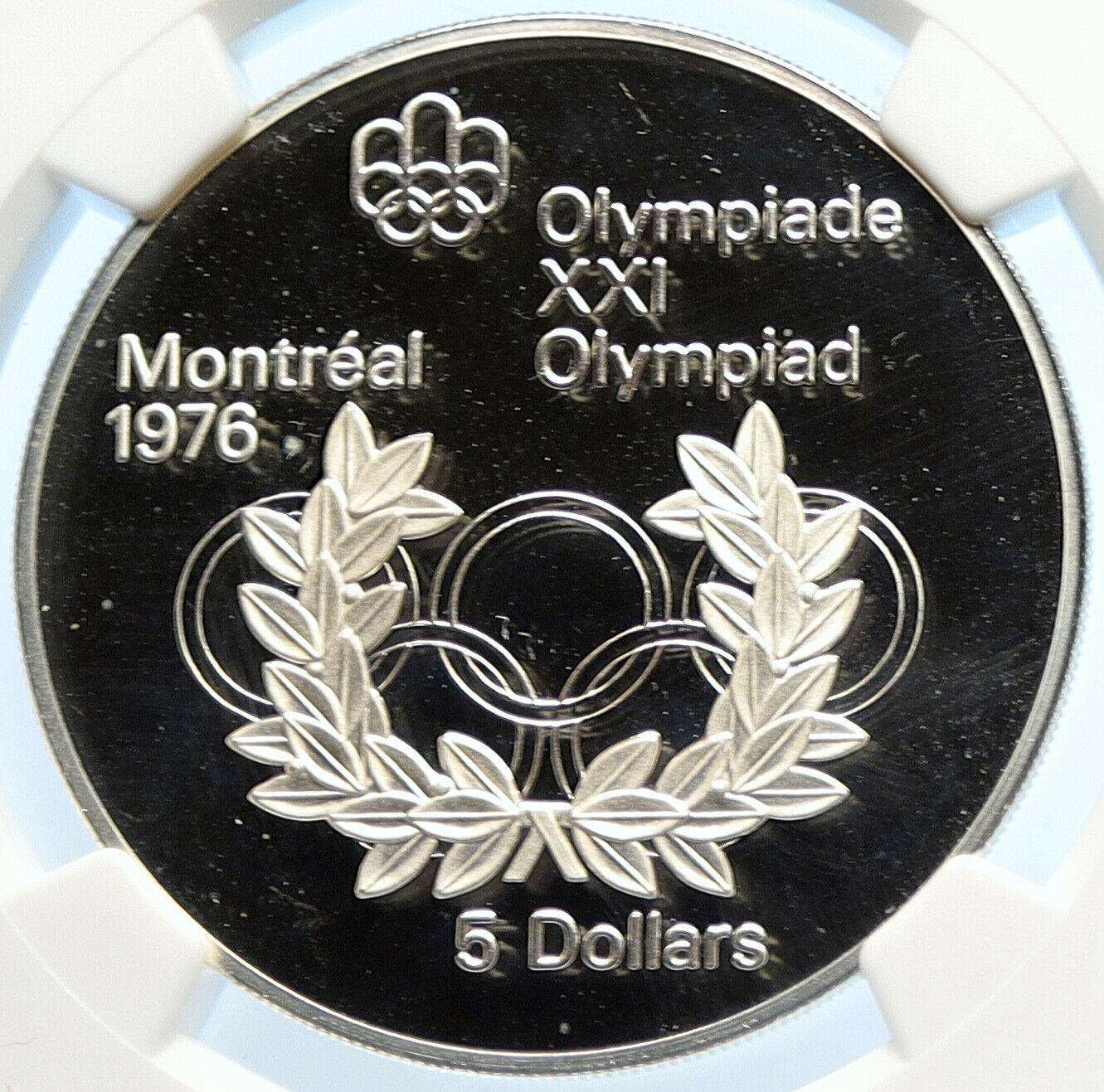 1974 CANADA Elizabeth II Olympic Montreal RINGS Proof Silver $5 Coin NGC i106435