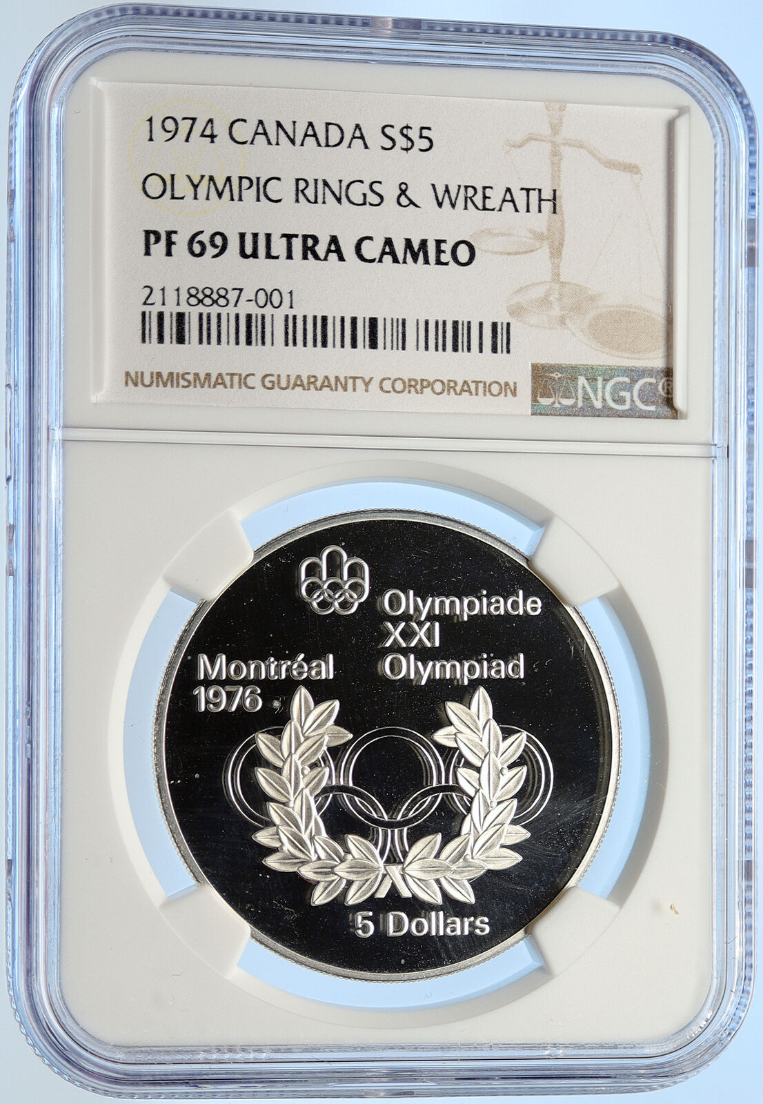 1974 CANADA Elizabeth II Olympic Montreal RINGS Proof Silver $5 Coin NGC i106435