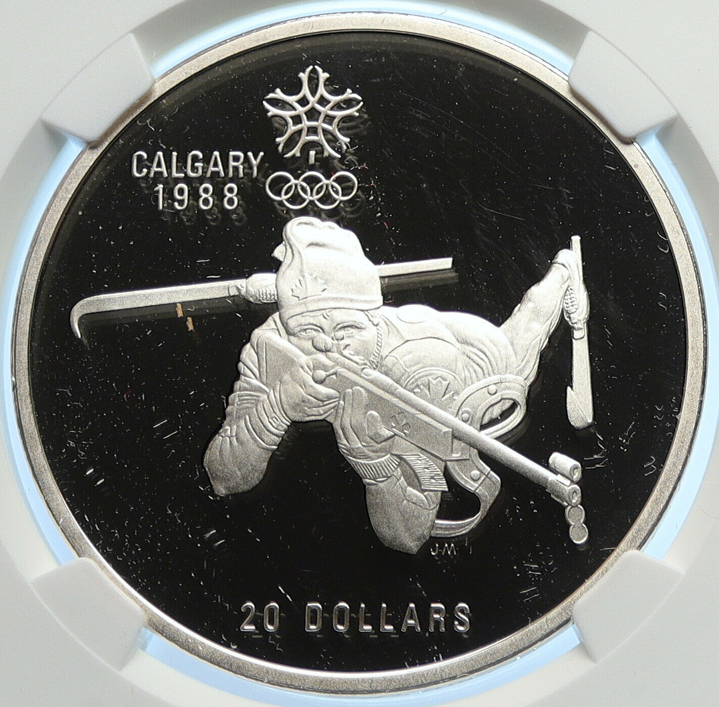 1986 CANADA Old 1988 CALGARY OLYMPICS BIATHLON Proof Silver $20 Coin NGC i106440