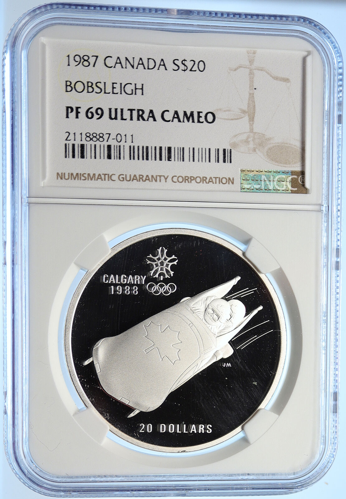 1987 CANADA 1988 CALGARY OLYMPICS Bobsled LUGE Proof Silver $20 Coin NGC i106445