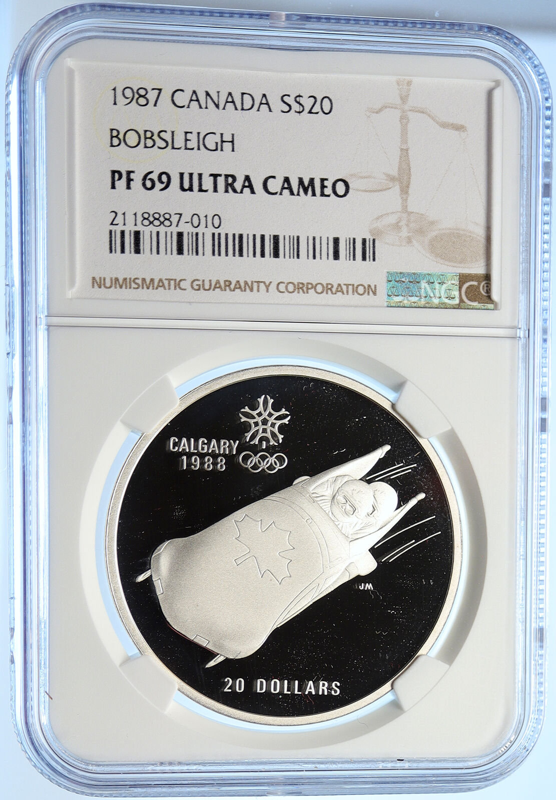 1987 CANADA 1988 CALGARY OLYMPICS Bobsled LUGE Proof Silver $20 Coin NGC i106444