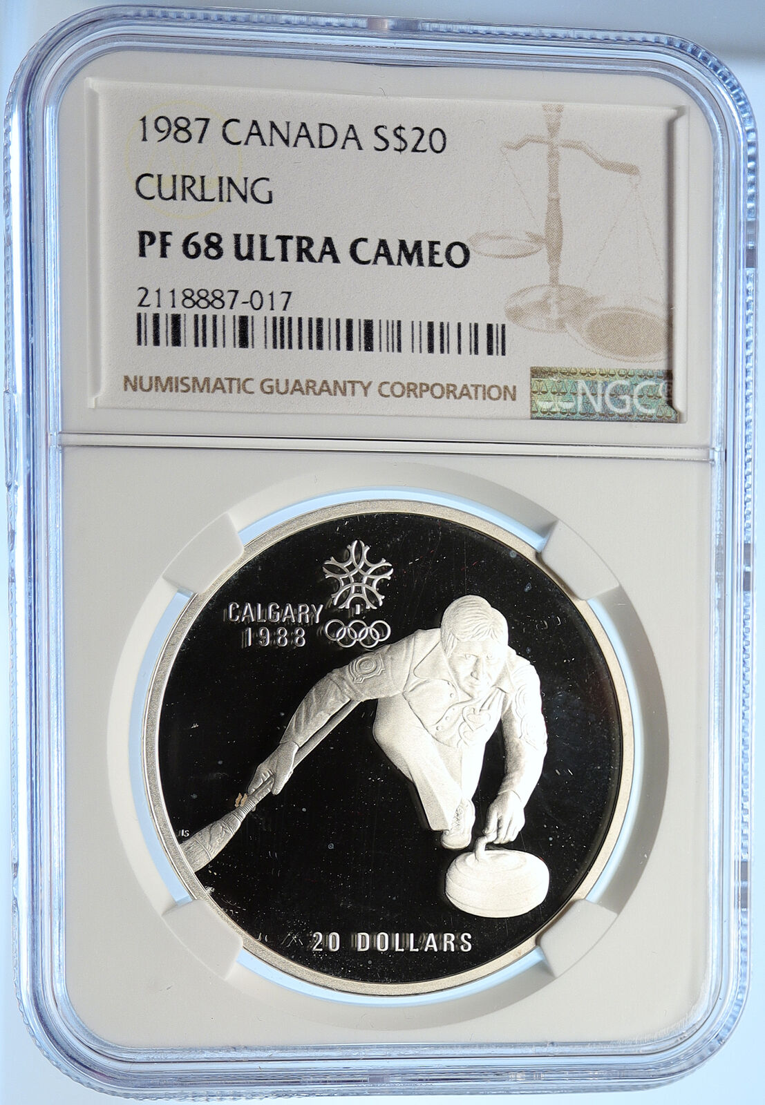 1987 CANADA 1988 CALGARY OLYMPICS Ice Curling Proof Silver $20 Coin NGC i106451