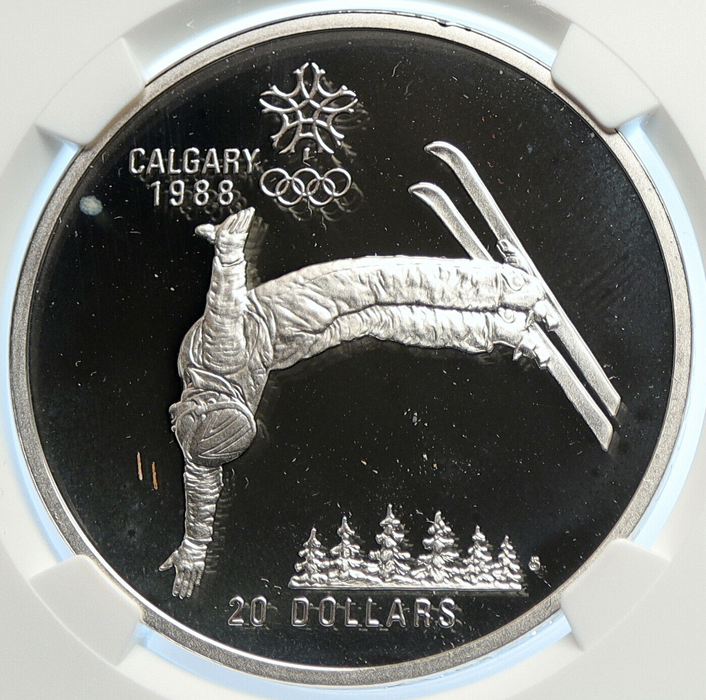 1986 CANADA 1988 CALGARY OLYMPICS Free Skiing Proof Silver $20 Coin NGC i106453