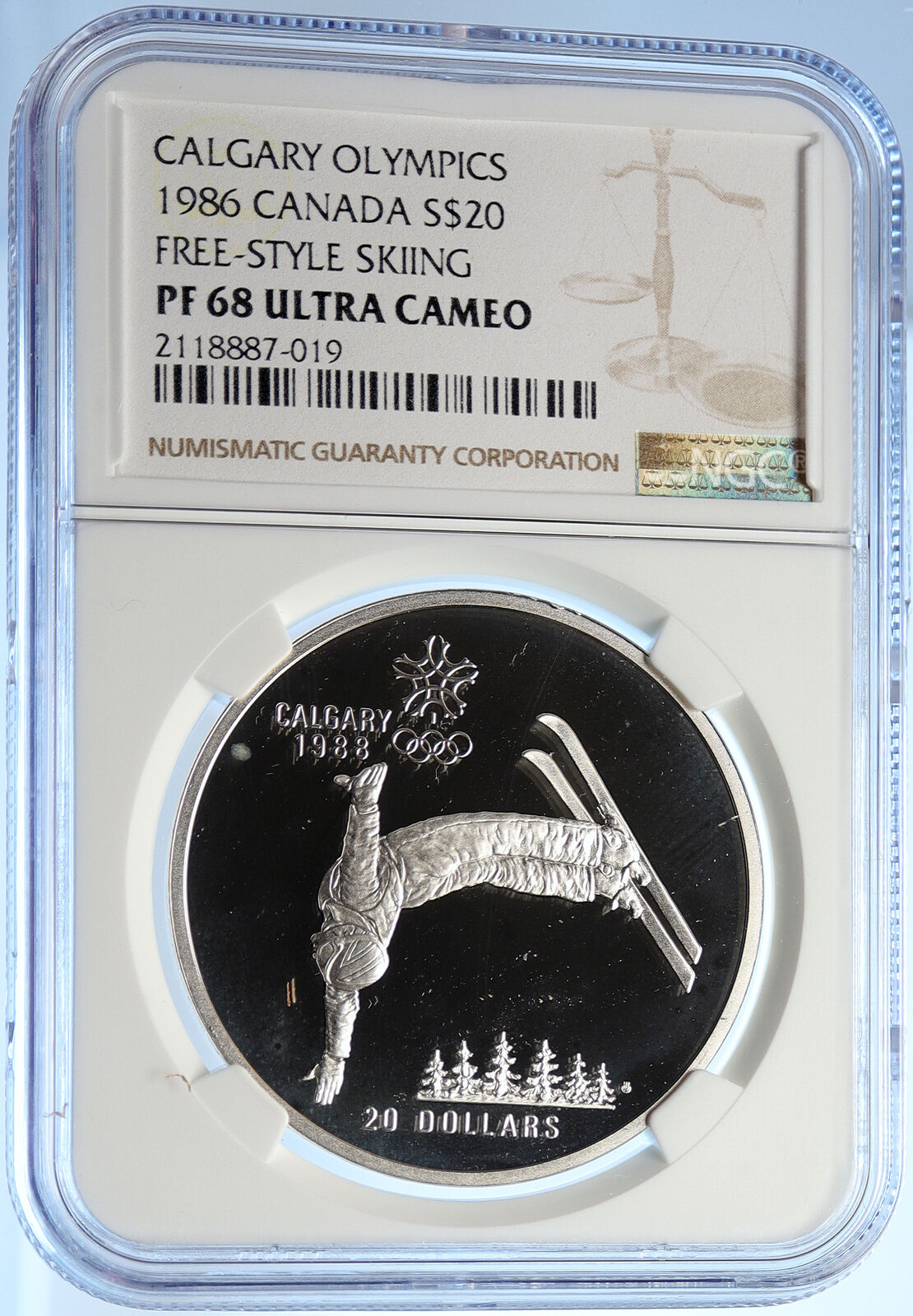 1986 CANADA 1988 CALGARY OLYMPICS Free Skiing Proof Silver $20 Coin NGC i106453